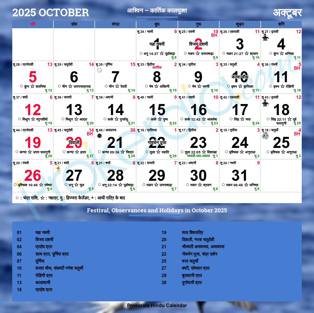 Holiday Calendar In October 2025