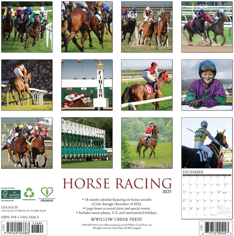 Horse Racing 2025 12 X 12 Wall Calendar