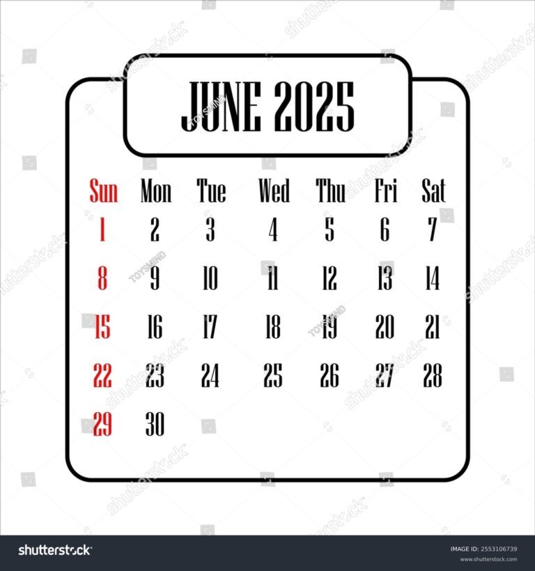 Illustration June 2025 Calendar Stock Vector Royalty Free 2553106739 Shutterstock