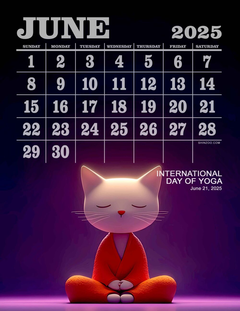 International Day Of Yoga 2025 June Calendar Mindfulness Meditation Zen Calendar Shinzoo