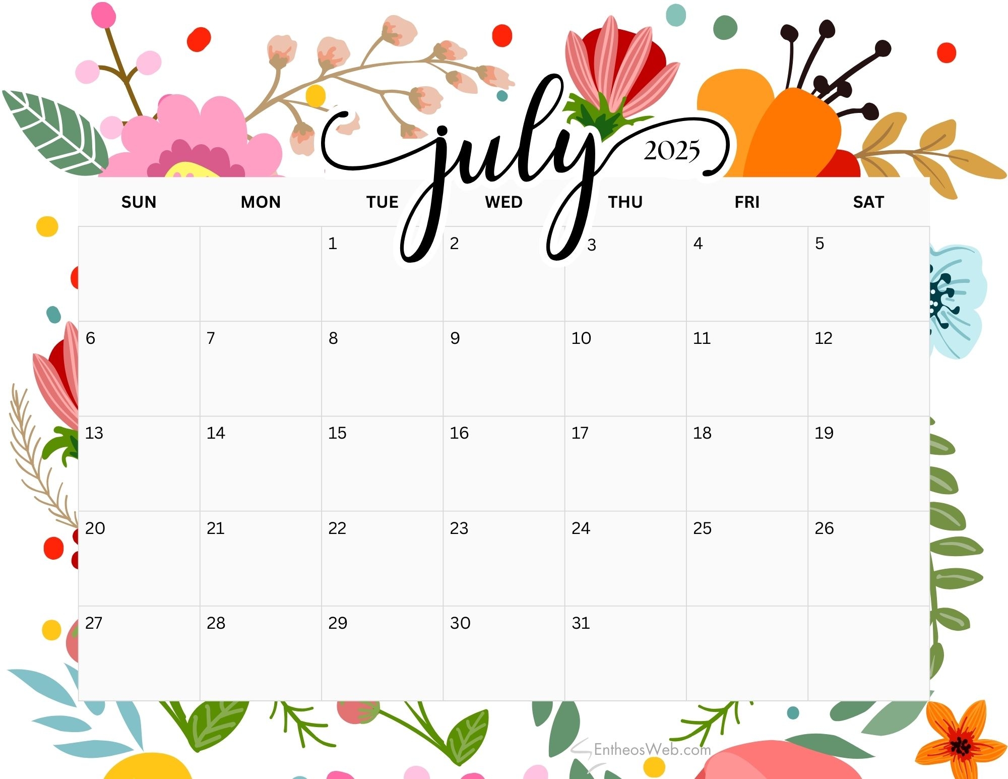 Calender Month Of July 2025