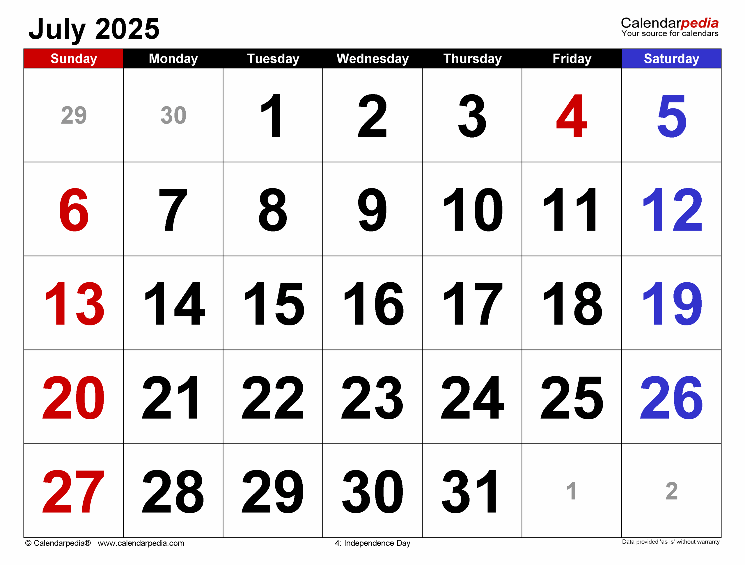 Editable Calender July 2025