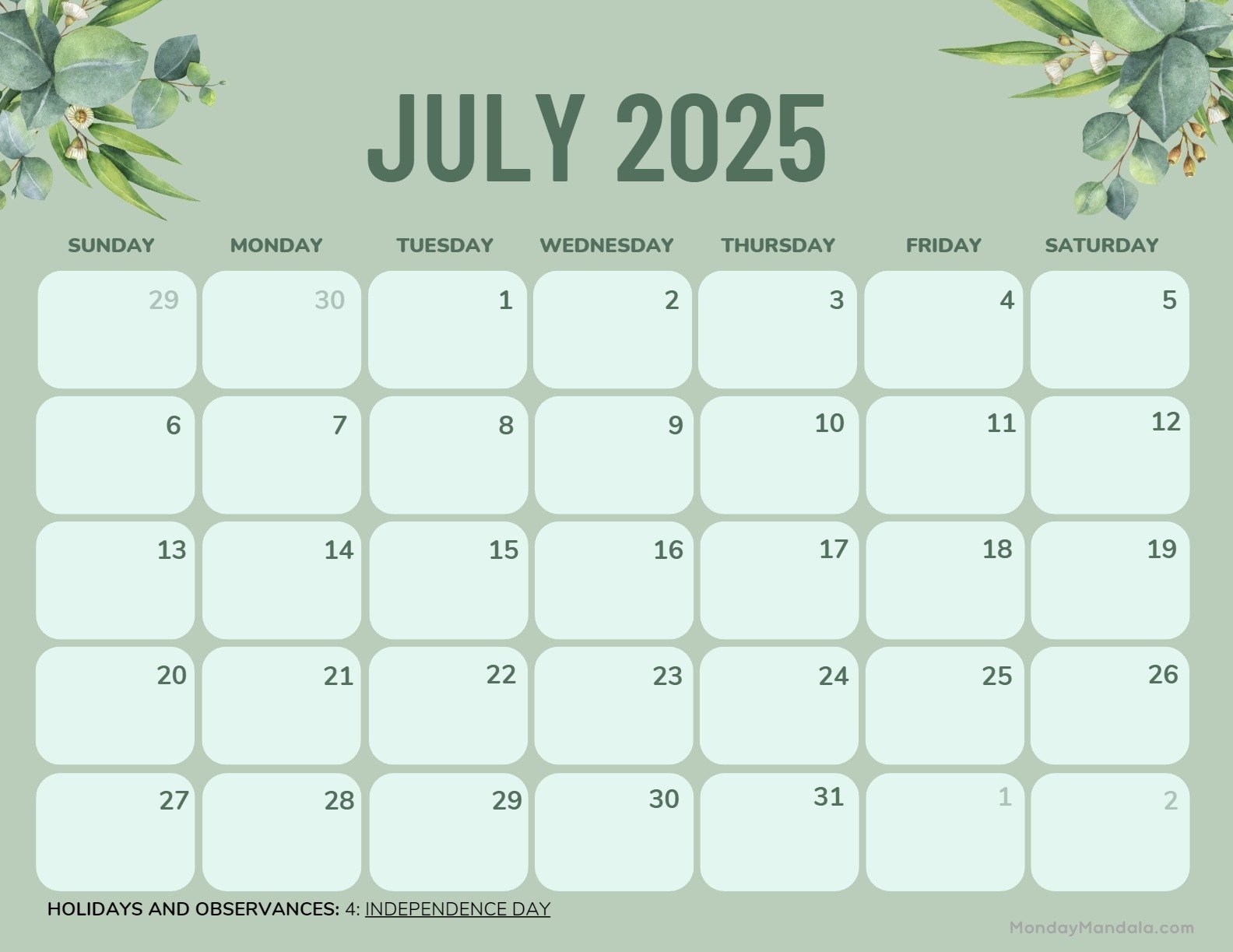 Weather Calendar July 2025