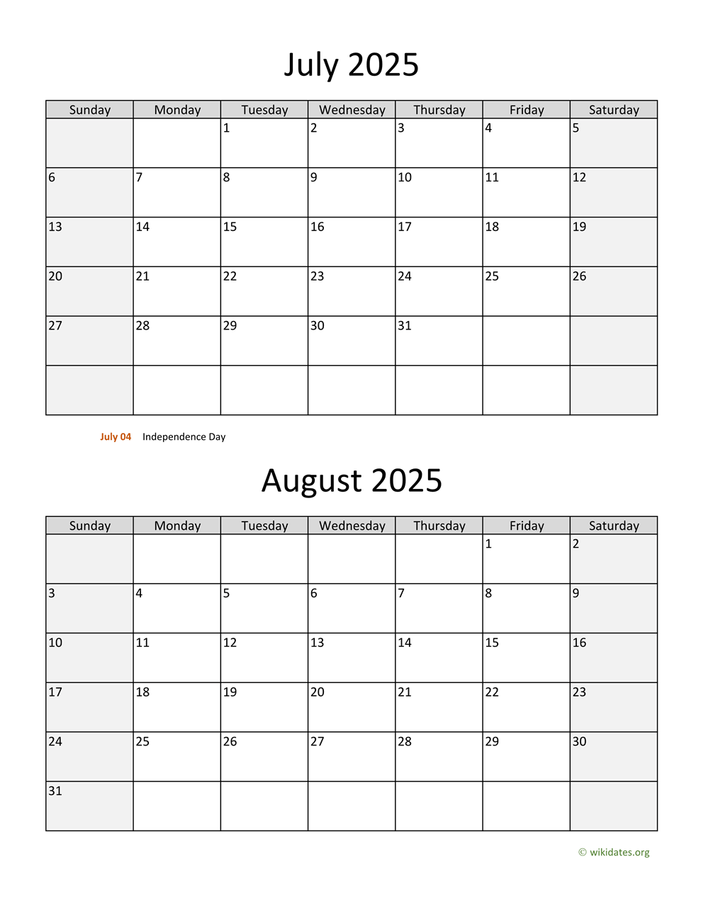 July August September 2025 Calendar Printable