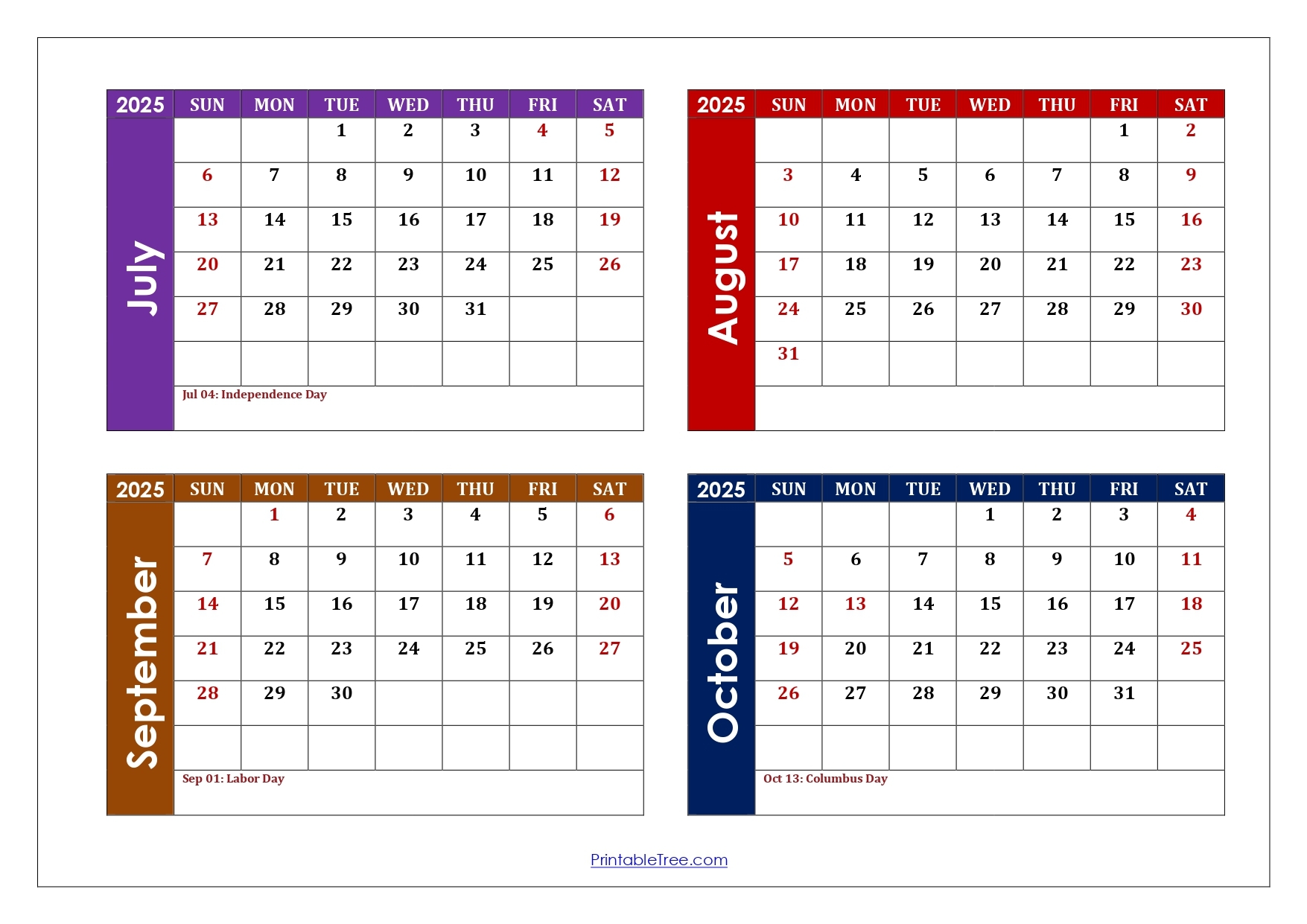August To October 2025 Calendar Printable