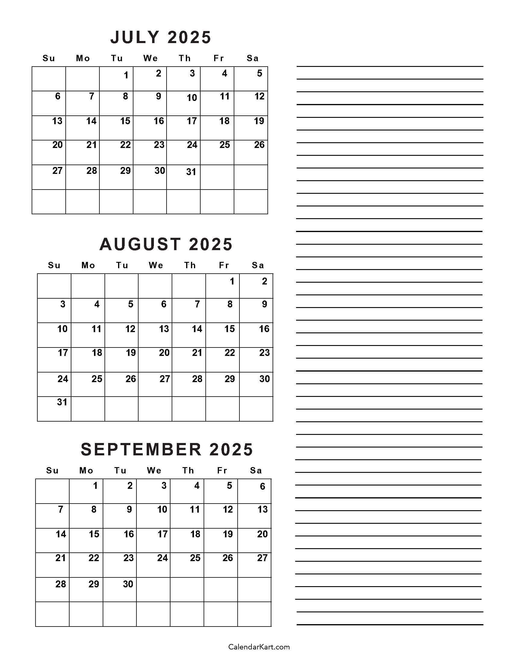 September 2025 Calendar Color