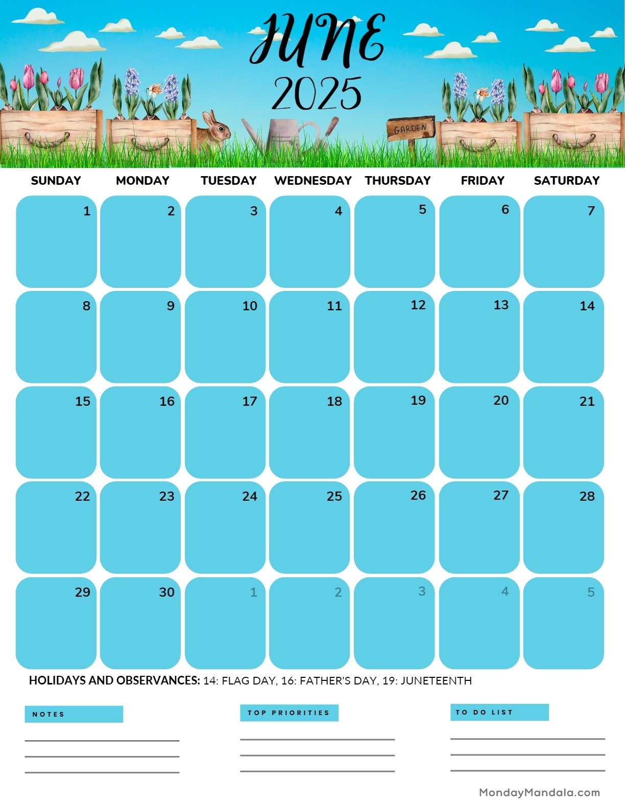 June 2025 Vertical Calendar