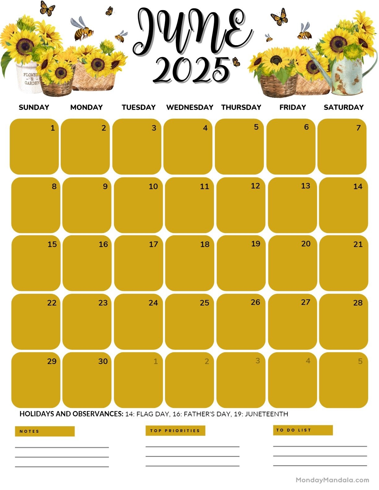 Calendar June 2025 Printable Free