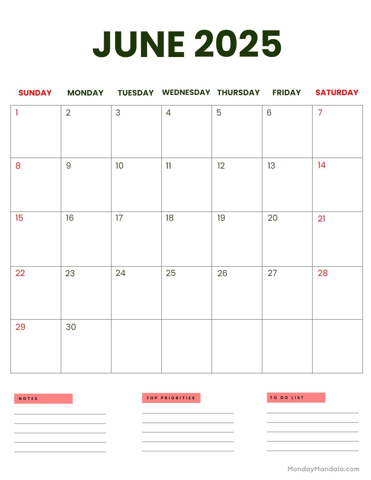 June 2025 Calendar Printable Portrait