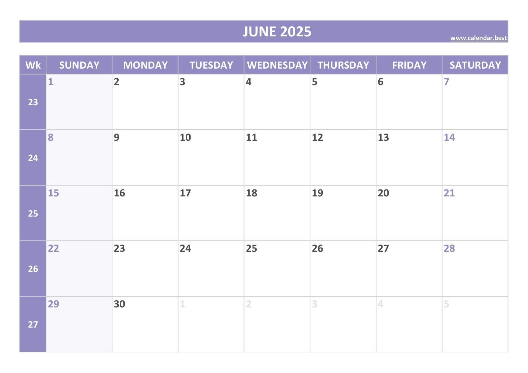 Show Me June 2025 Calendar