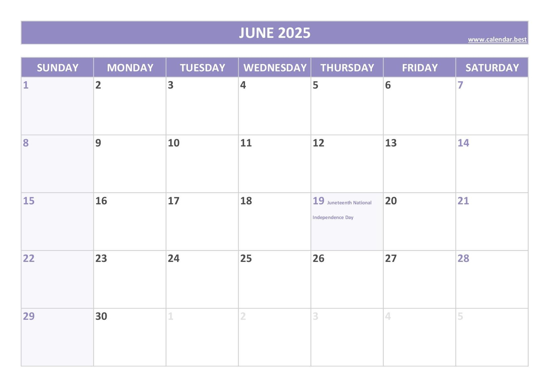 June 2025 Calendar Festivals