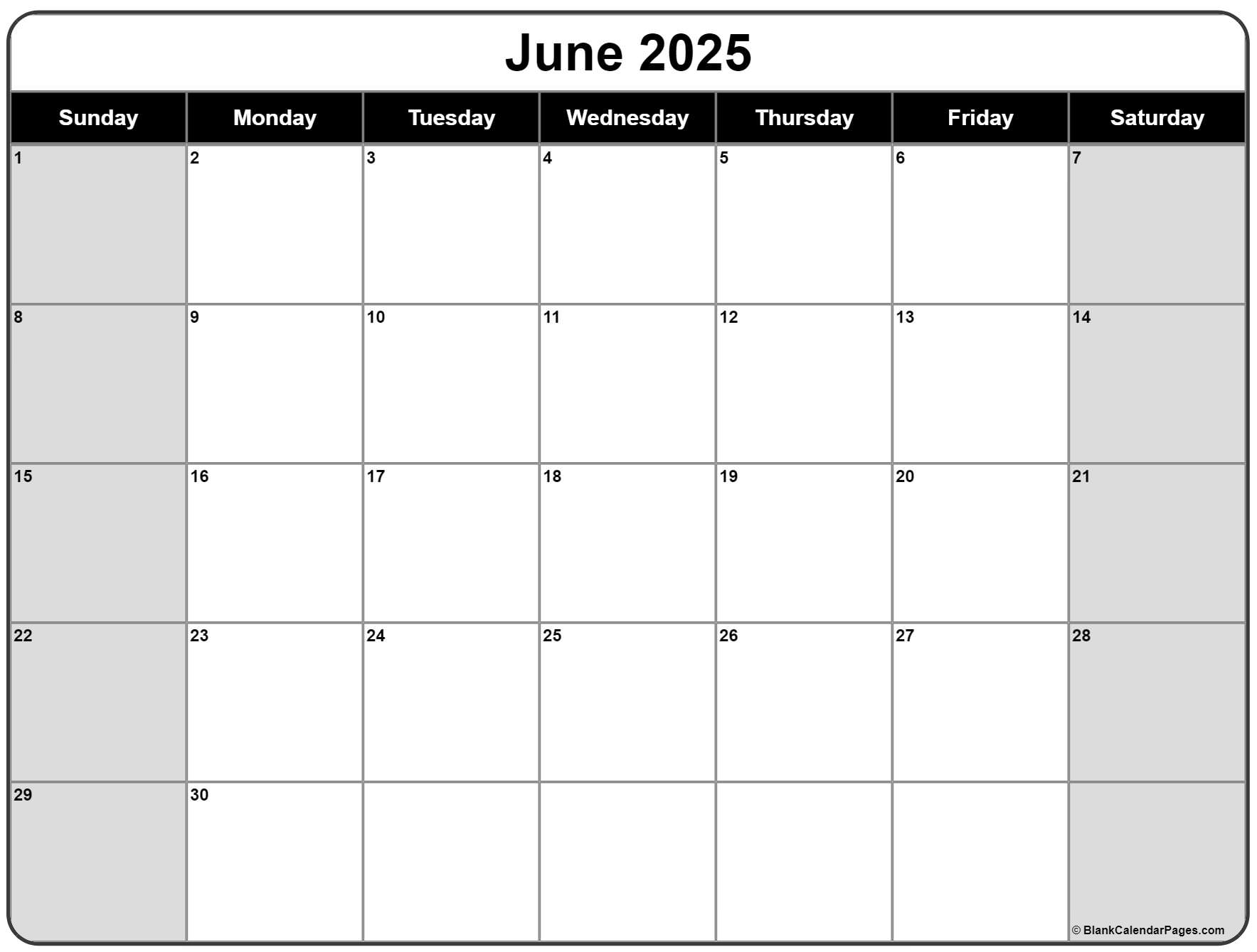 Show Calendar For June 2025