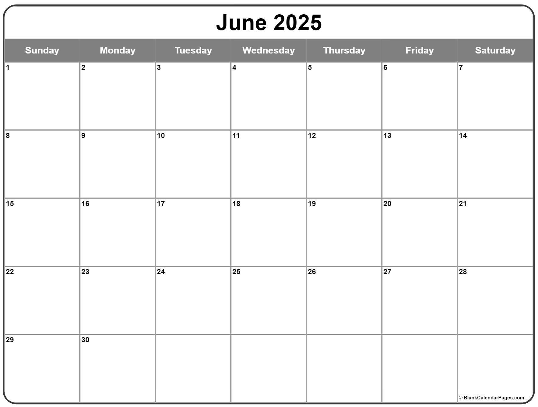 June 2025 Calendar List