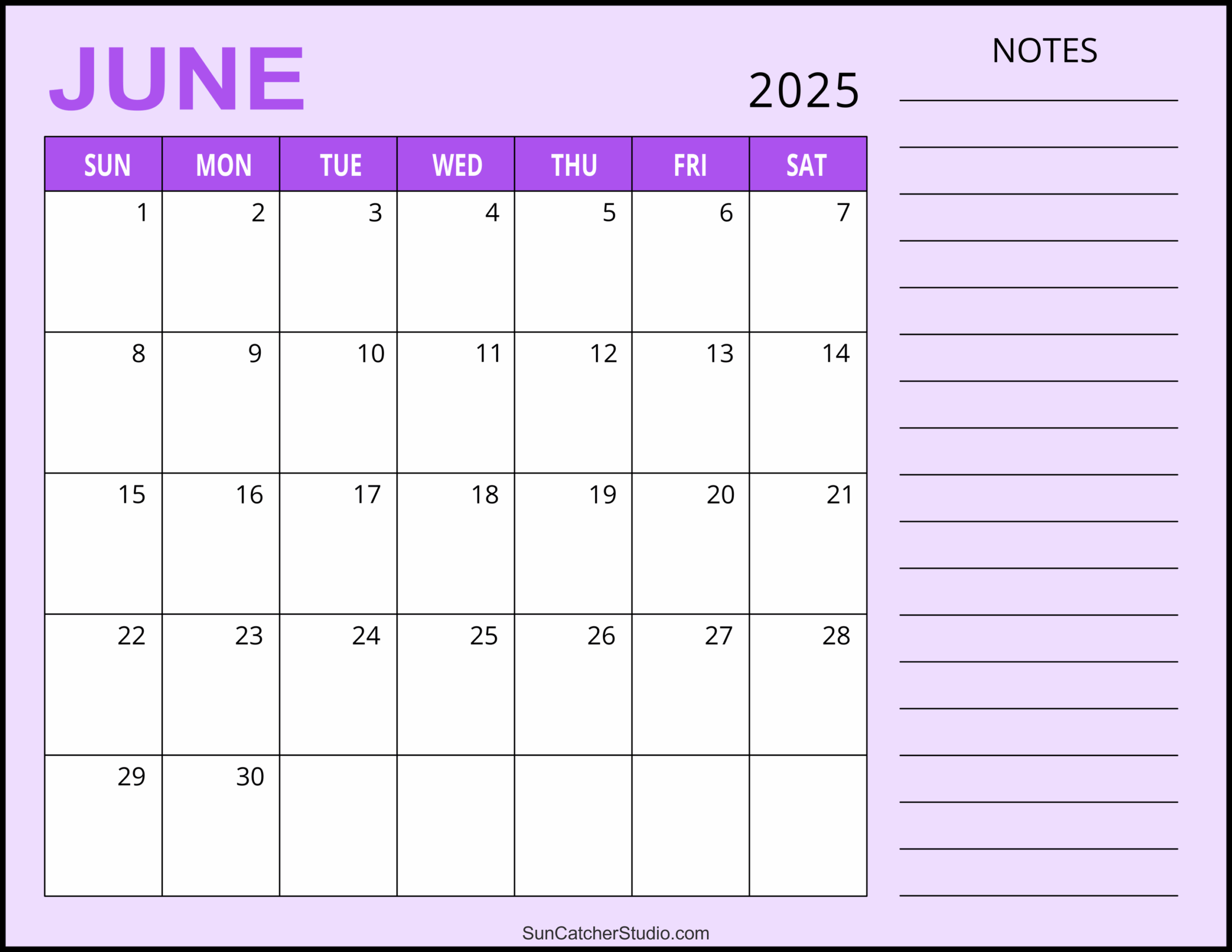 Fillable June 2025 Calendar