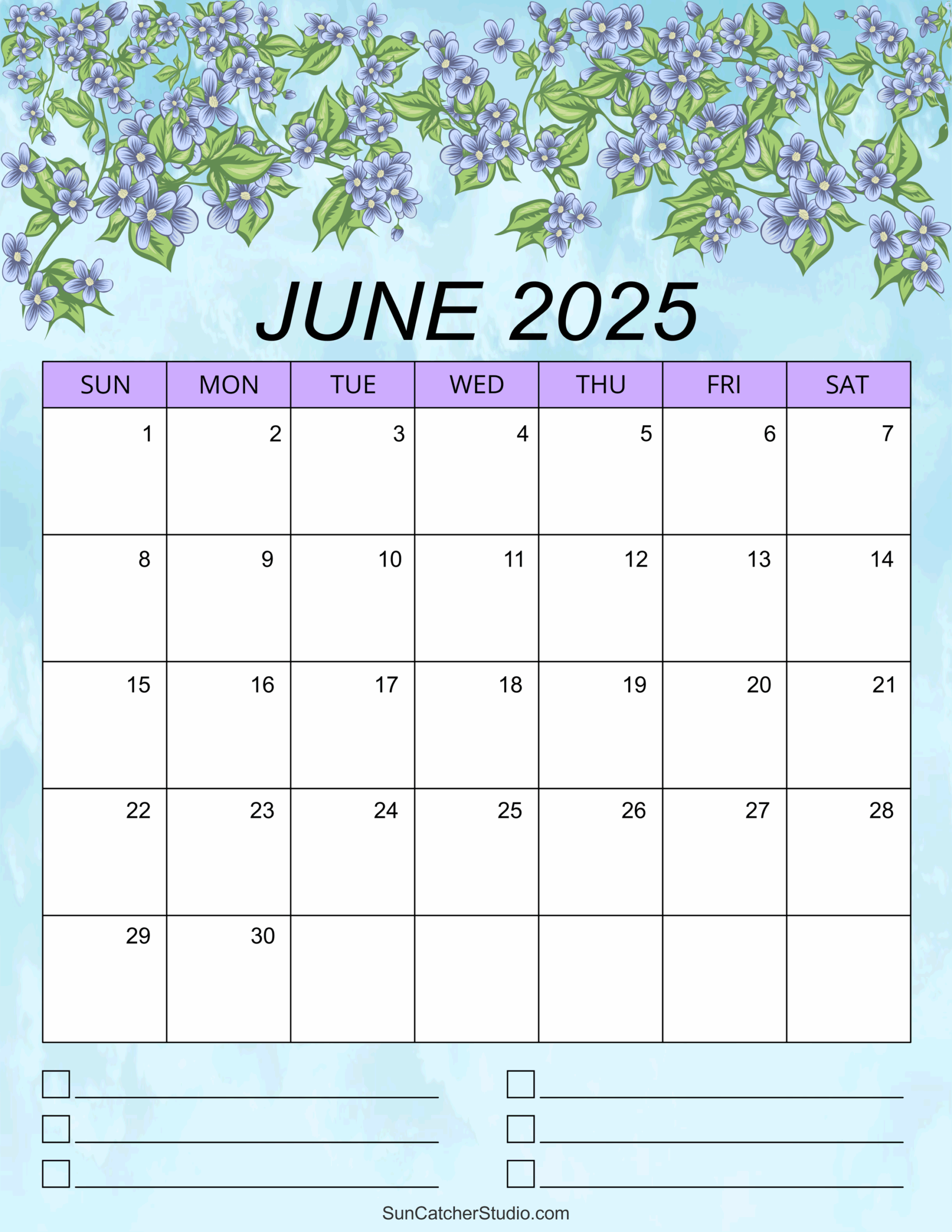 Free Printable Monthly Calendar June 2025