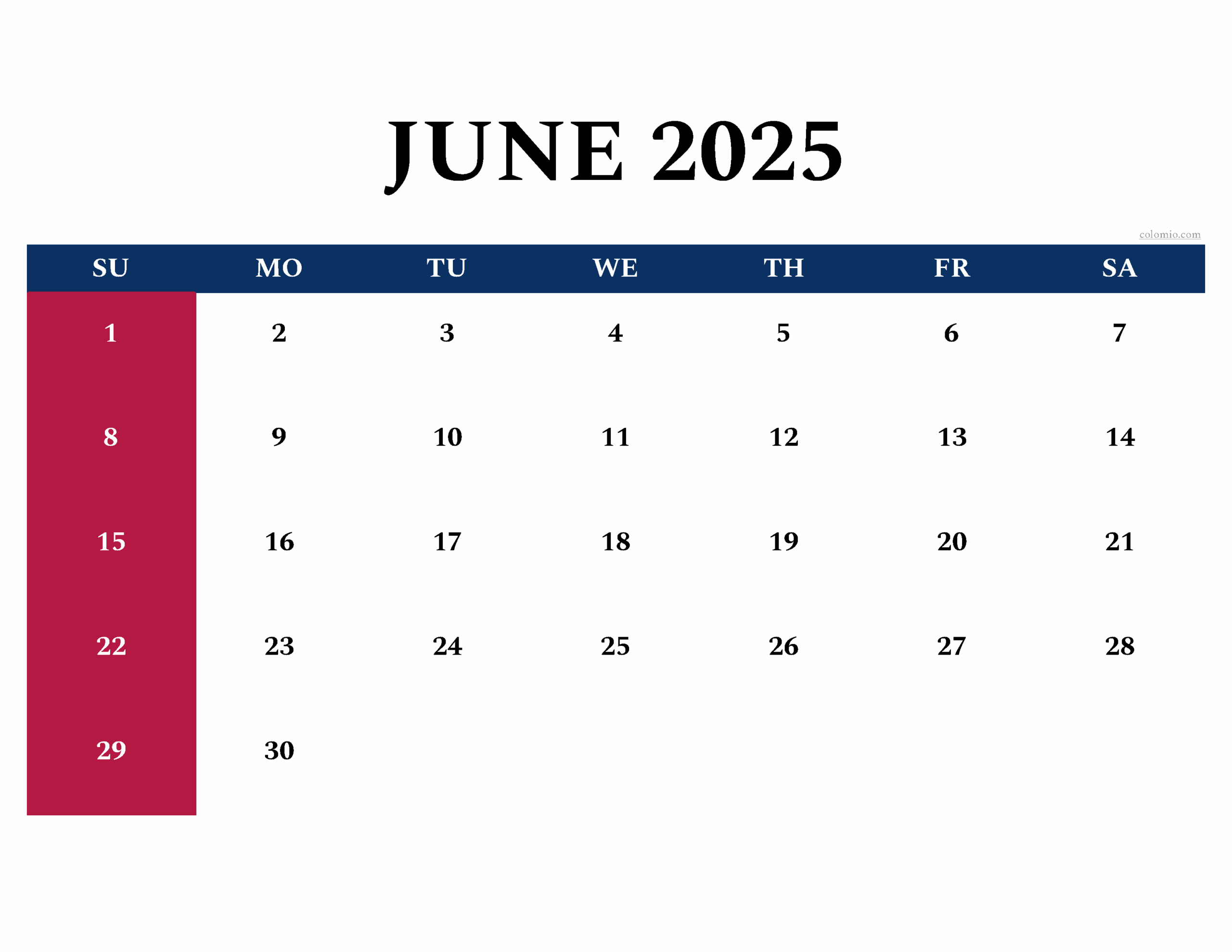 June 2025 Calendar Free Printable PDF XLS And PNG