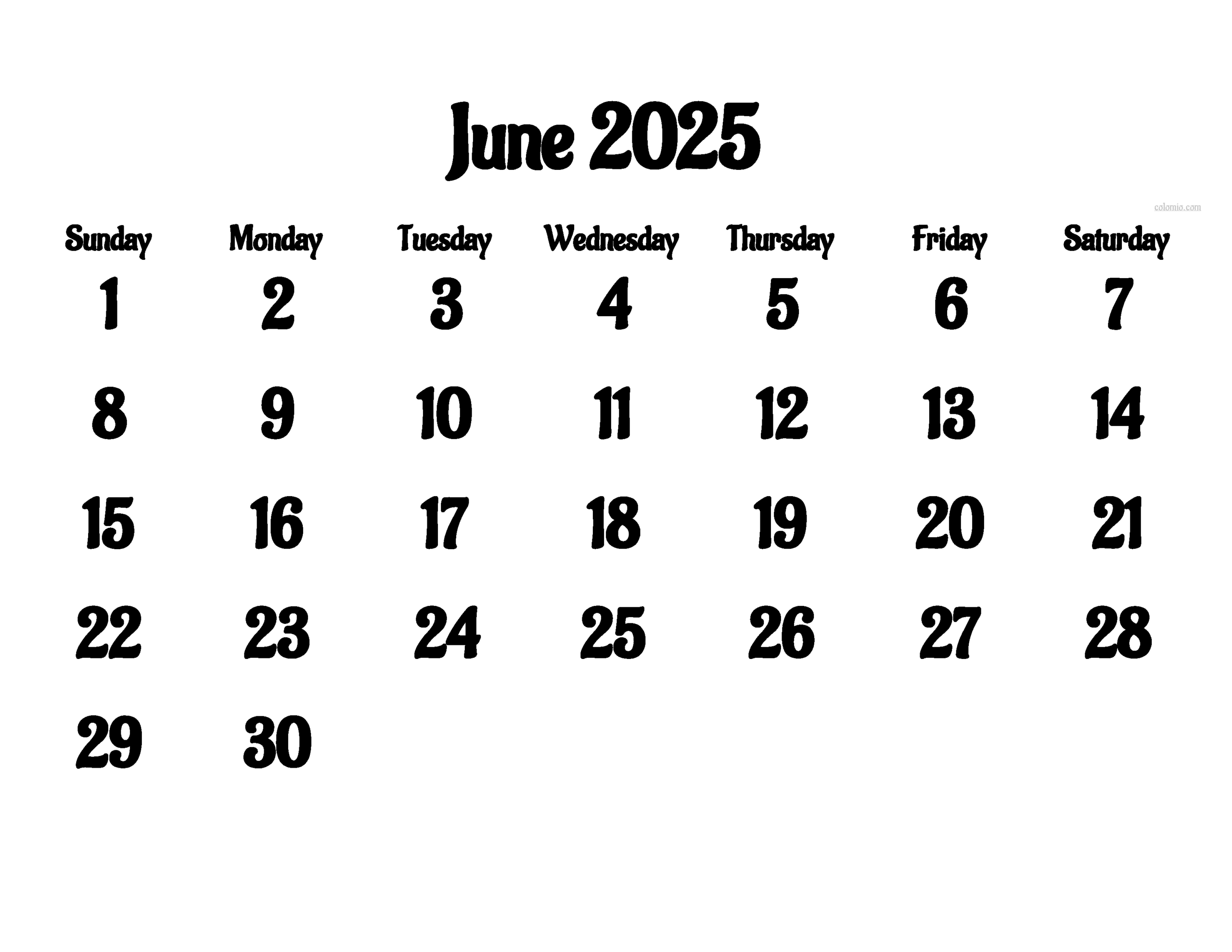 Calender Month Of June 2025