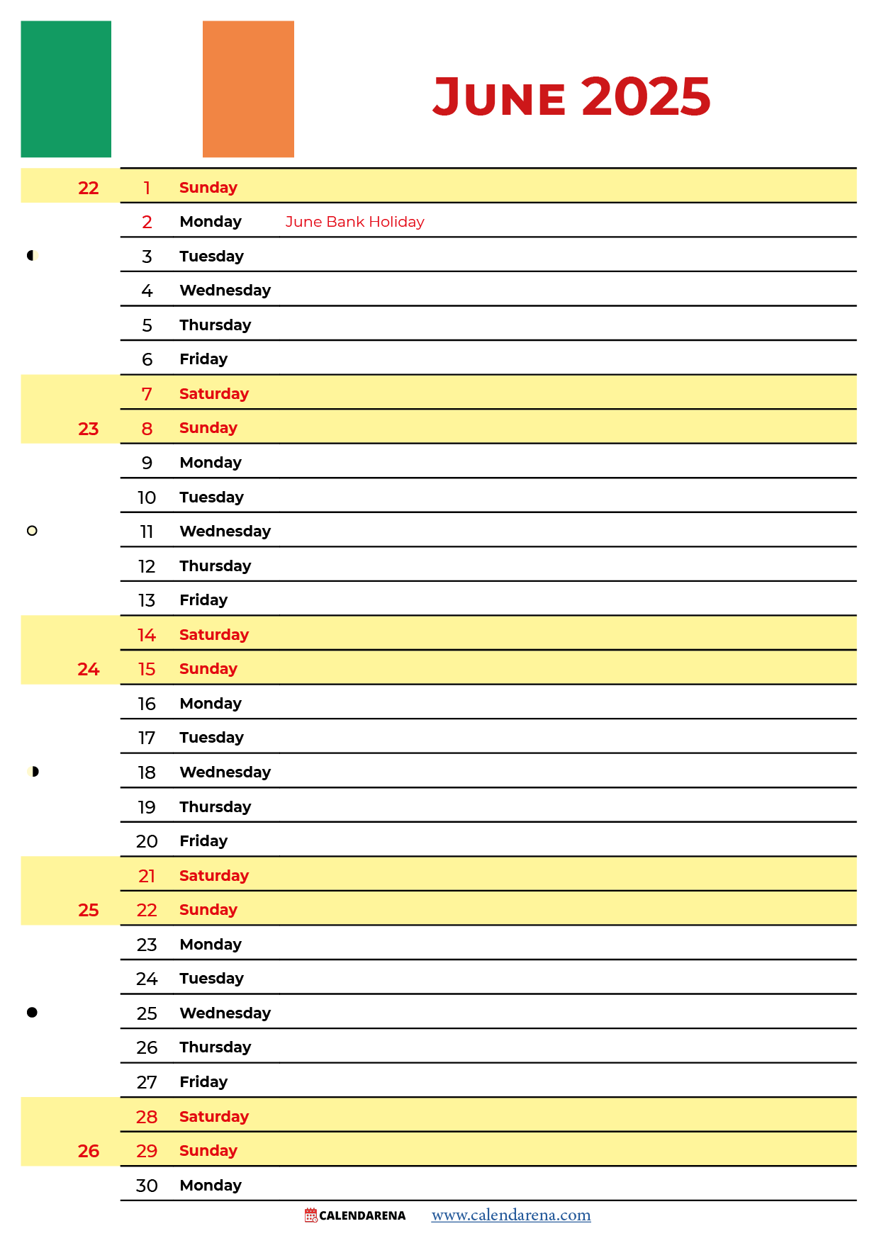 Bank Calendar June 2025