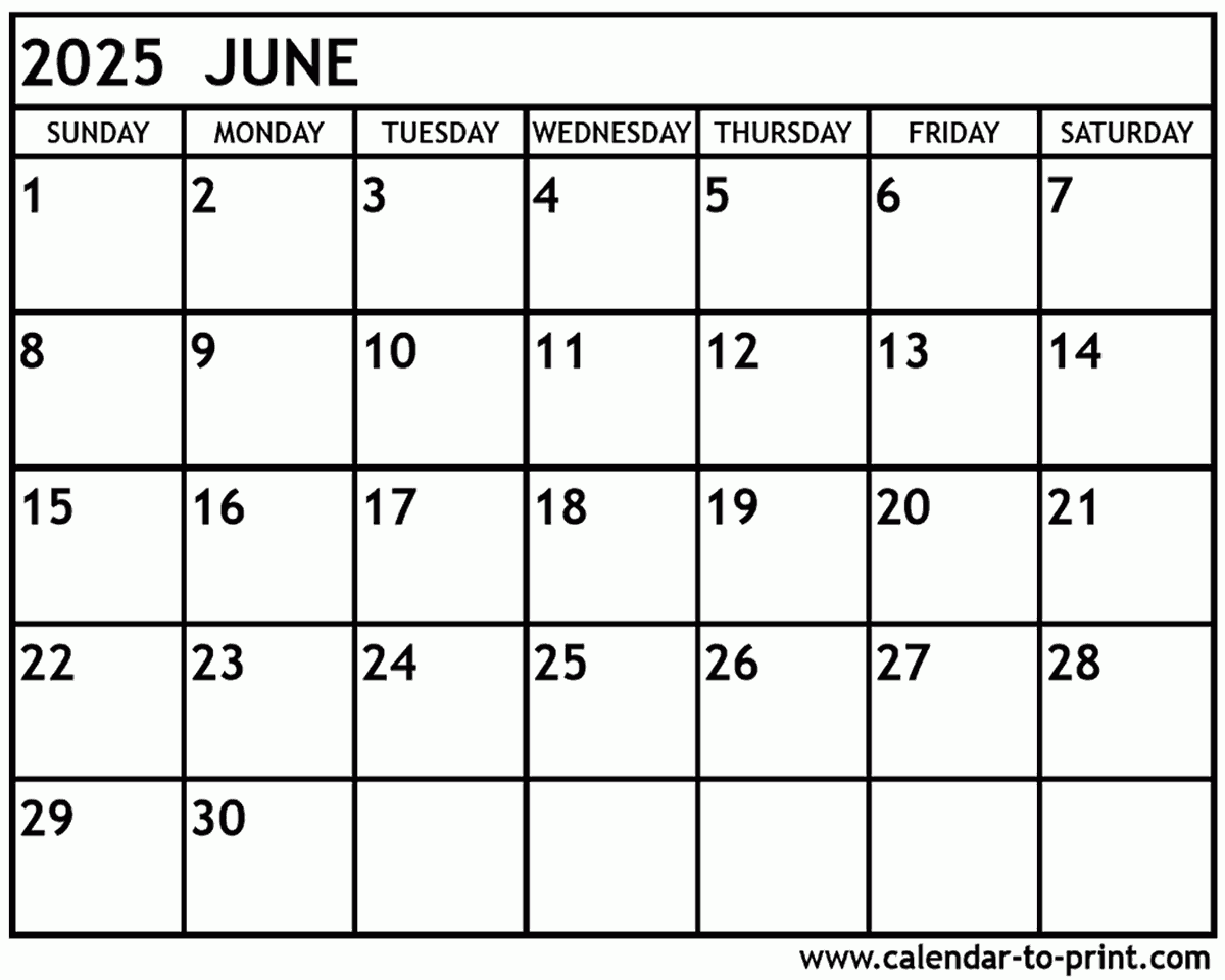 June 2025 Calendar Template