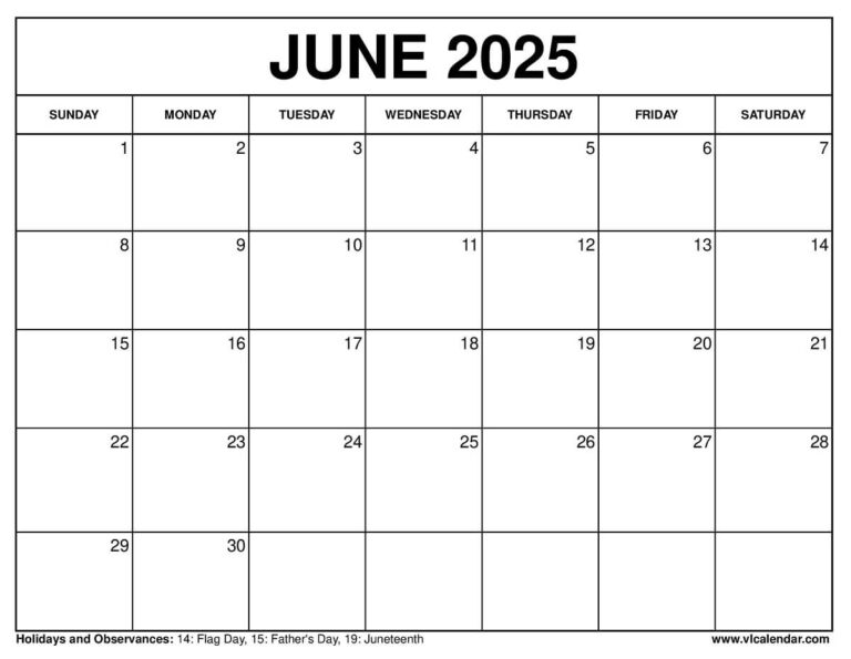 June 2025 Calendar Printable Templates With Holidays