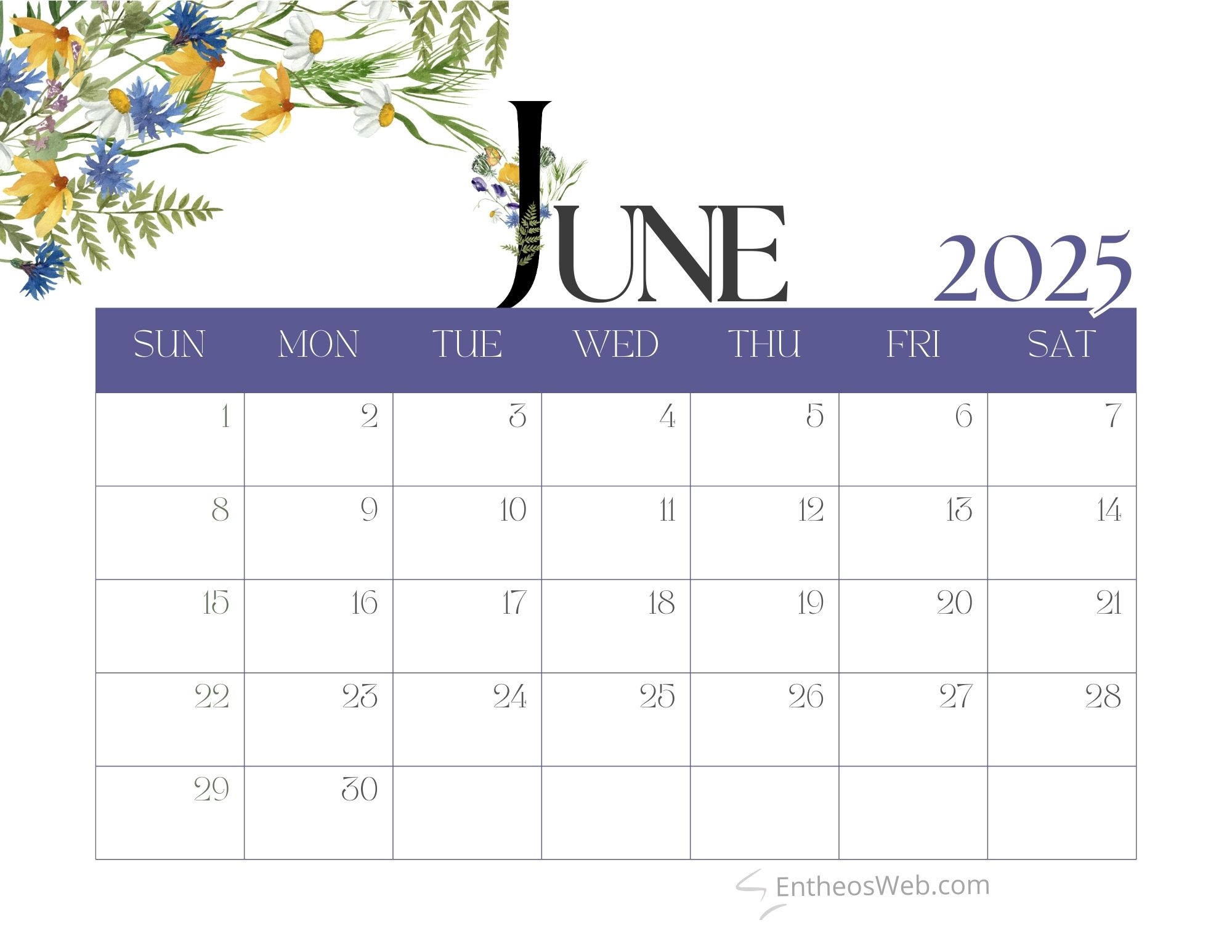 June 2025 Calendar Printables EntheosWeb
