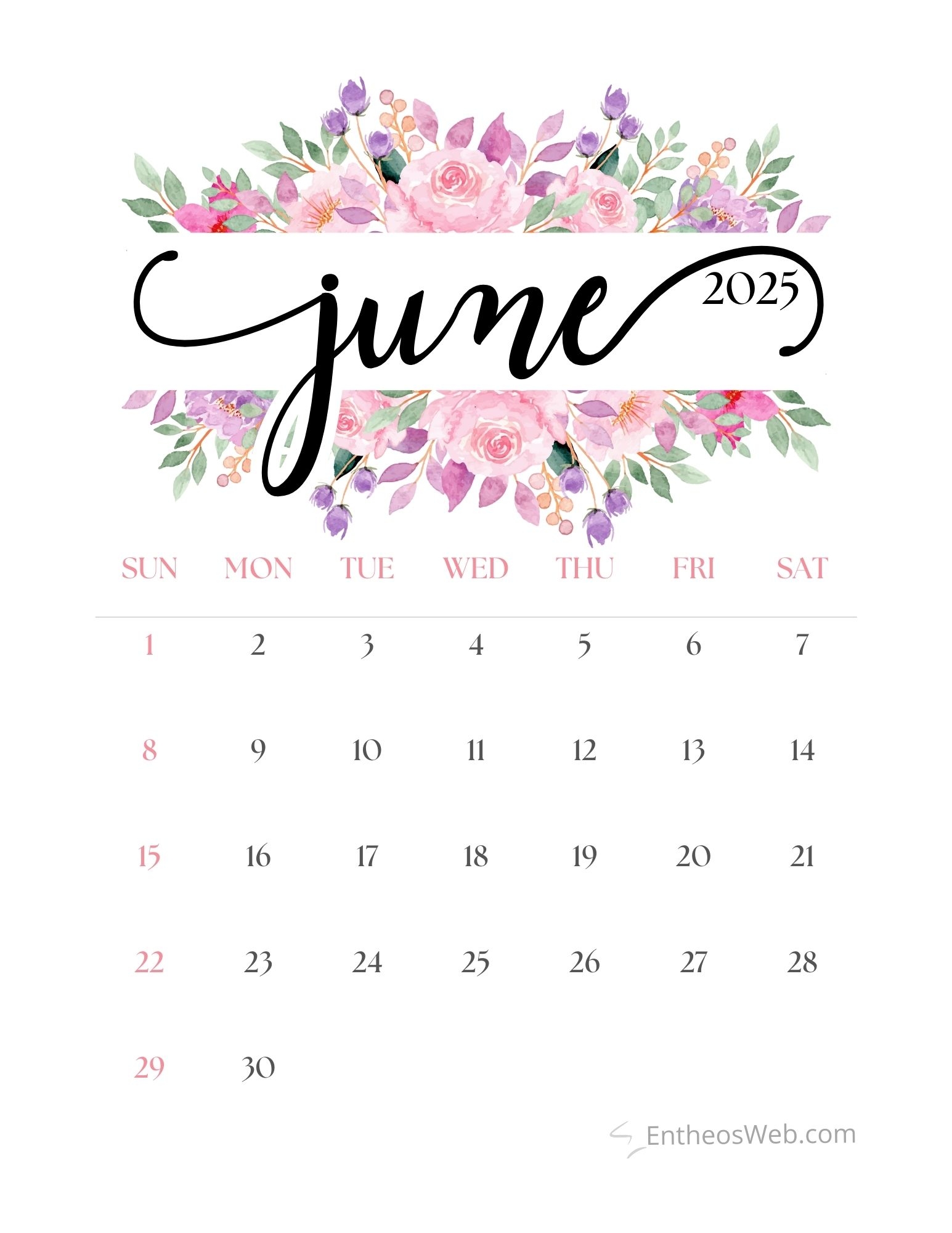 June 2025 Calendar Printables EntheosWeb