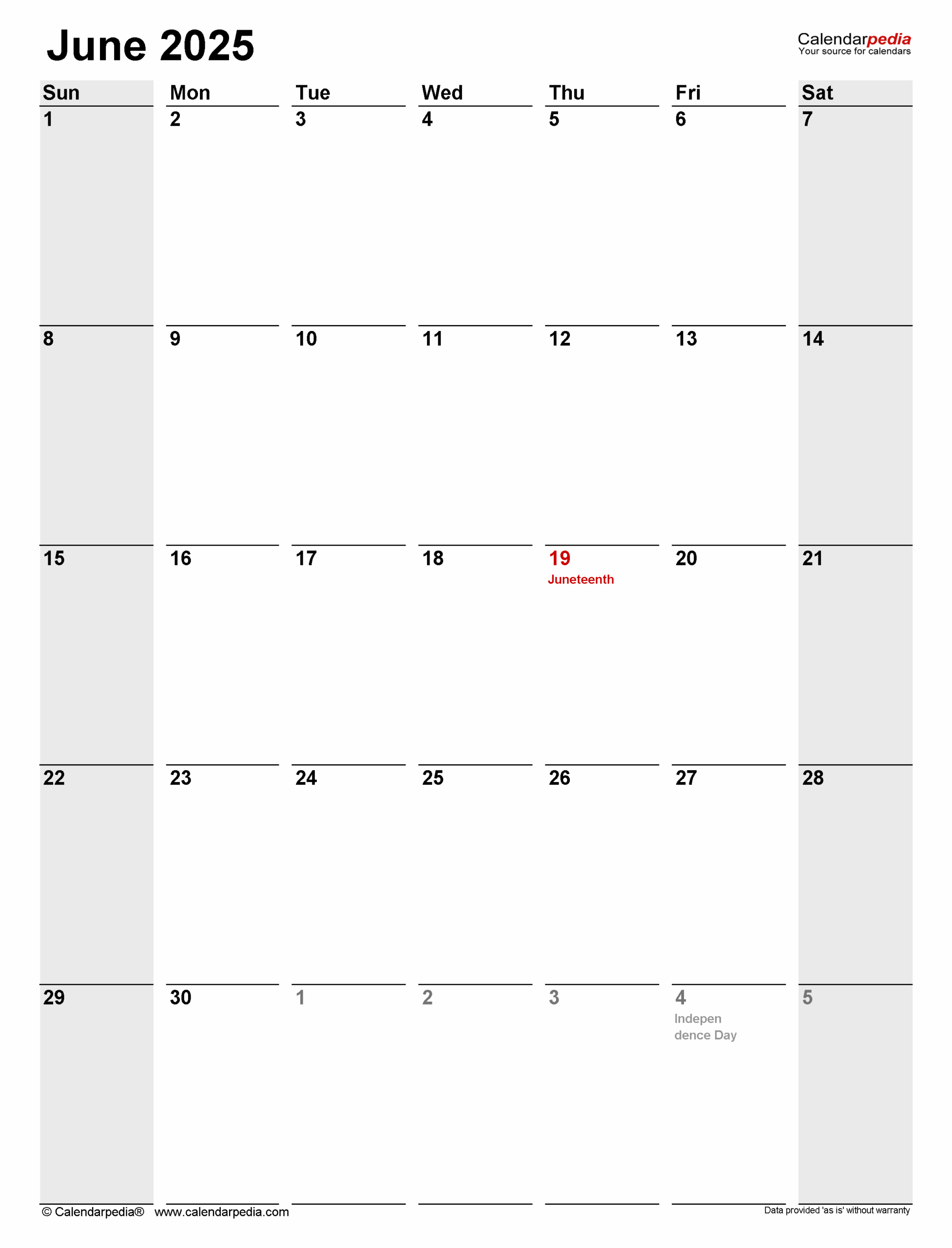 June 2025 Calendar Portrait