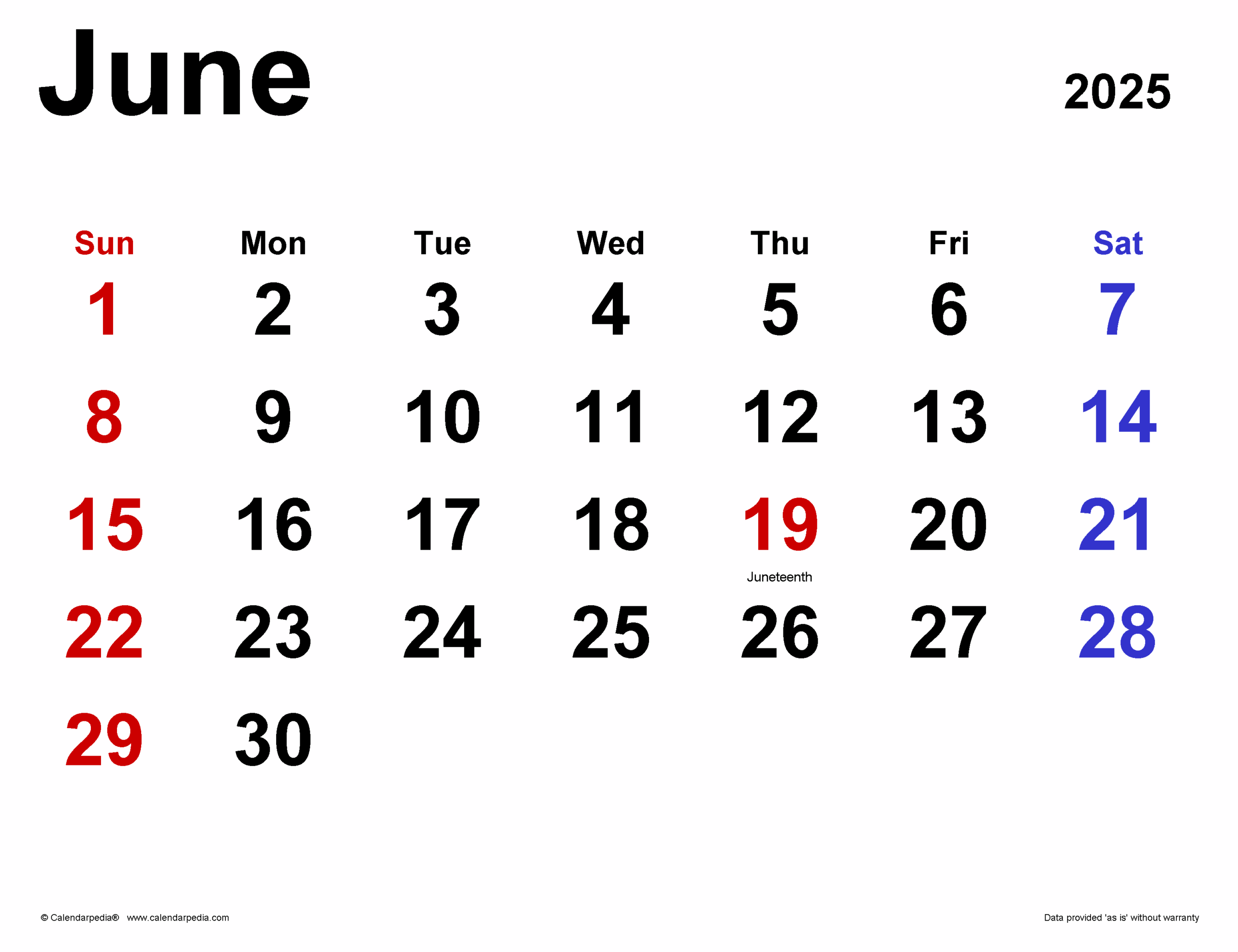 June 2025 Calendar In Excel