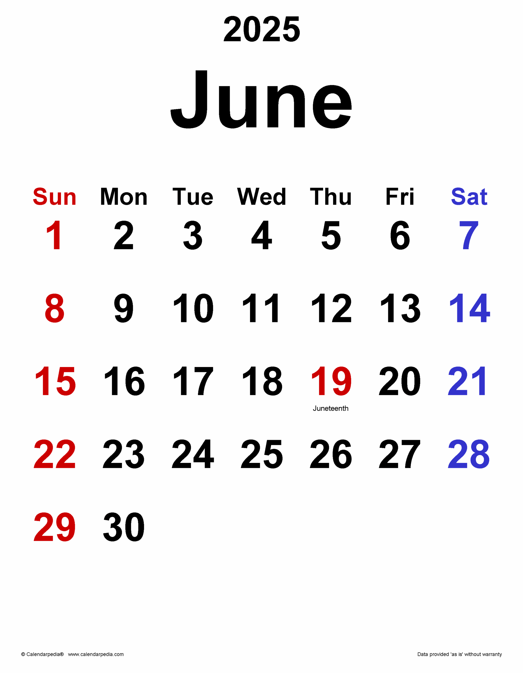30th June 2025 Calendar