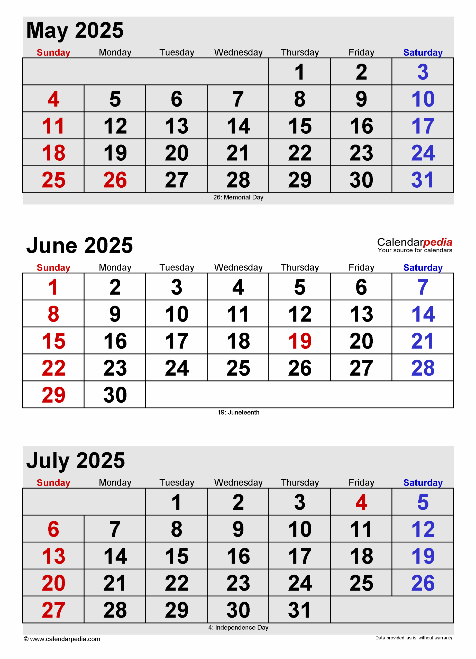 June 2025 Calendar Pedia