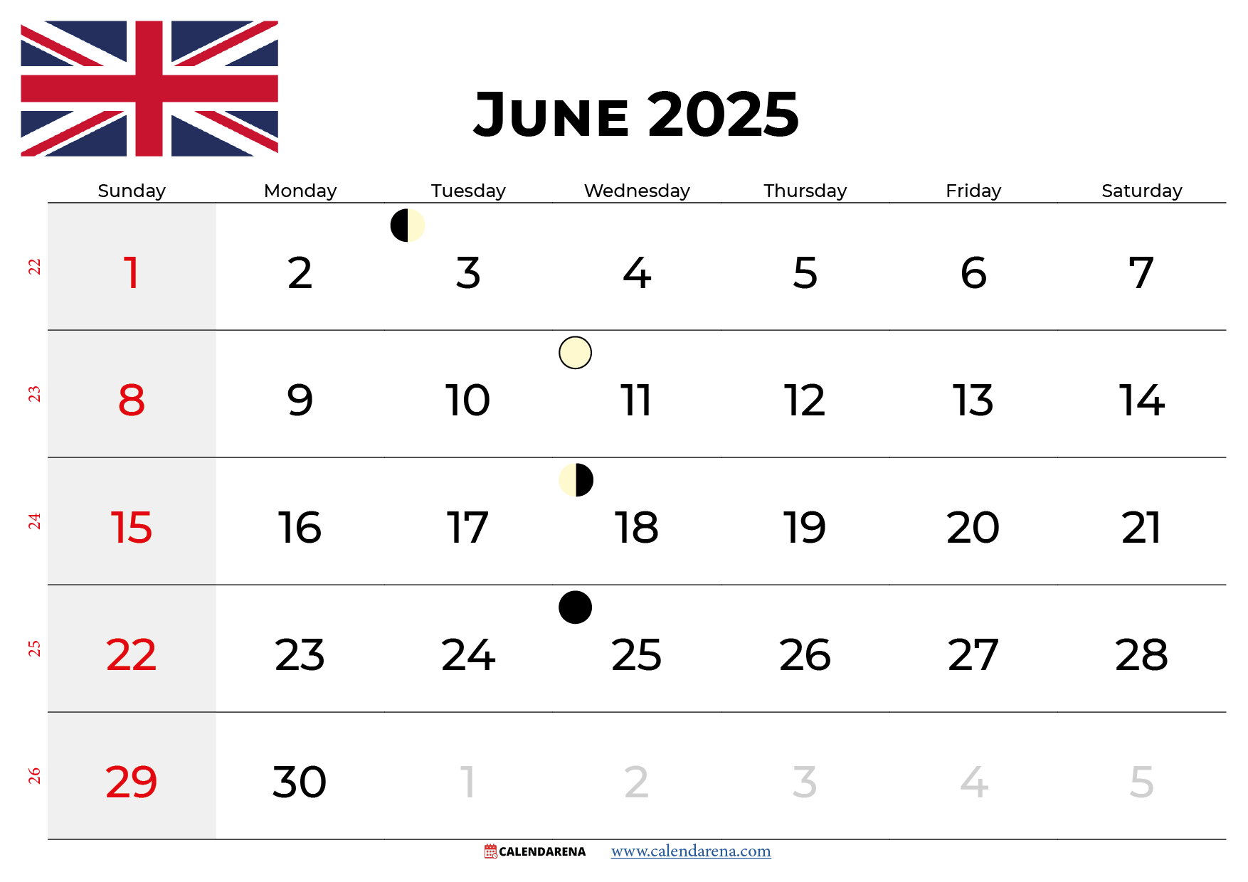 June 2025 Calendar UK