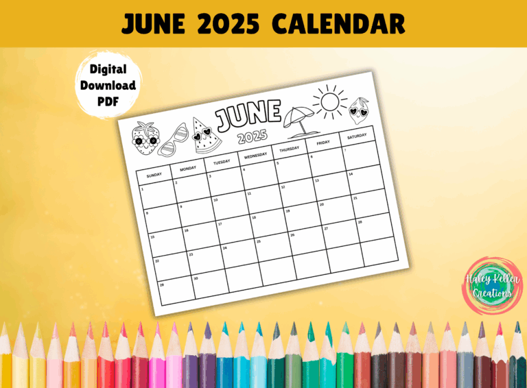 June 2025 Coloring Calendar Printable June Calendar Activity