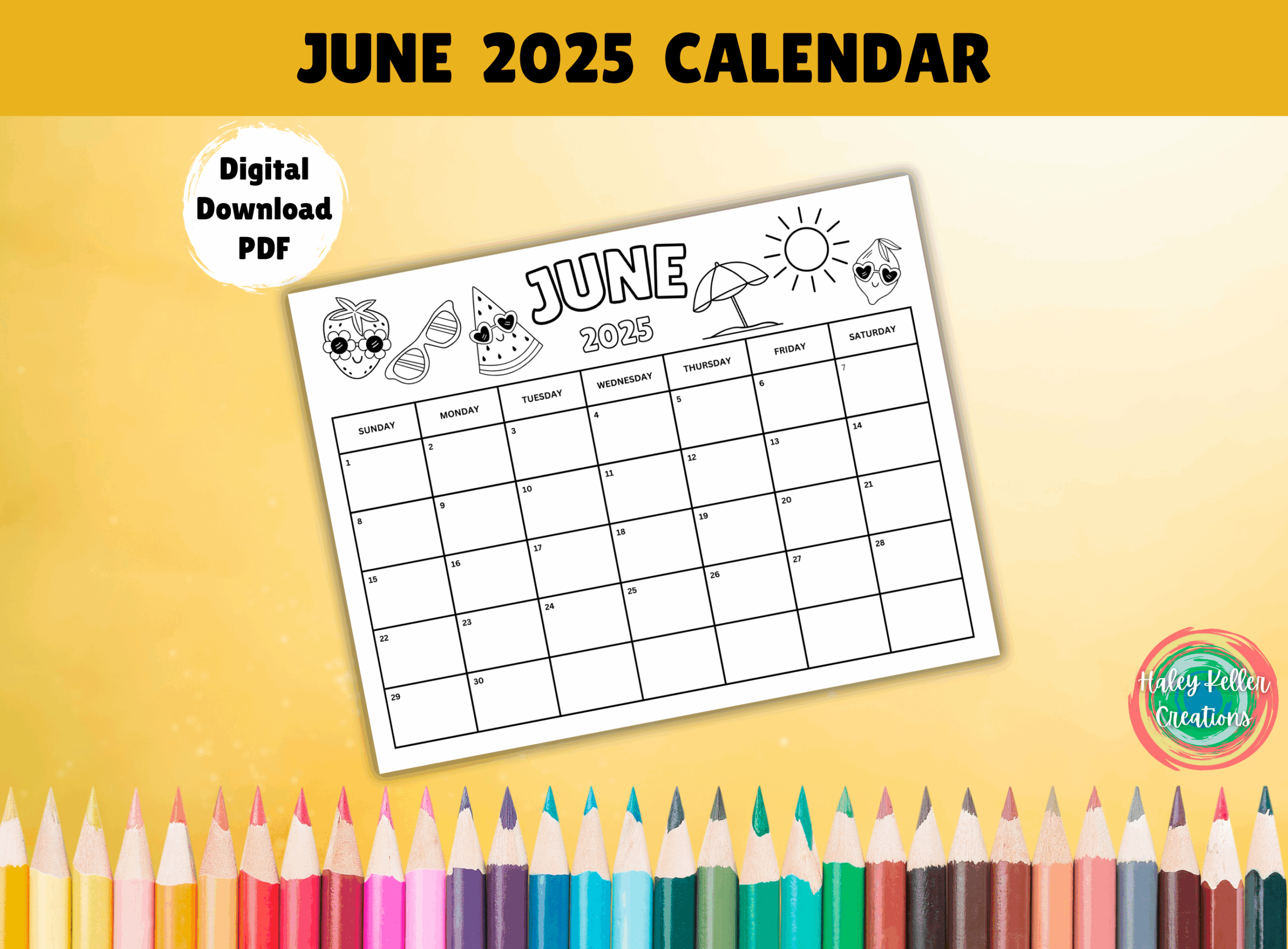 June 2025 Coloring Calendar Printable June Calendar Activity Monthly Coloring For Kids Teacher Classroom Calendar June 2025 Download Classful