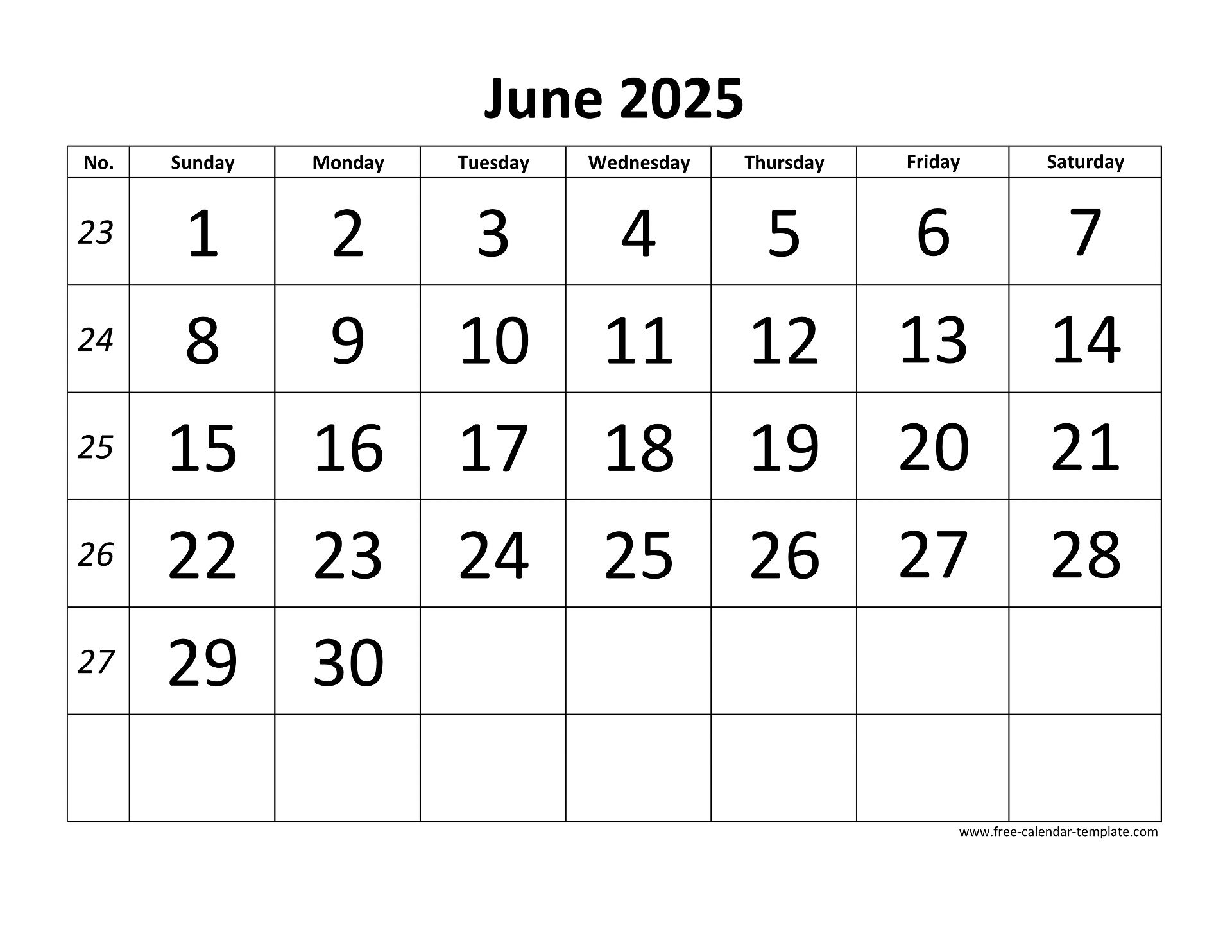June 2025 Calendar Page