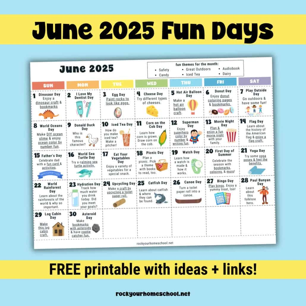 June 2025 Fun Days Calendar color Rock Your Homeschool