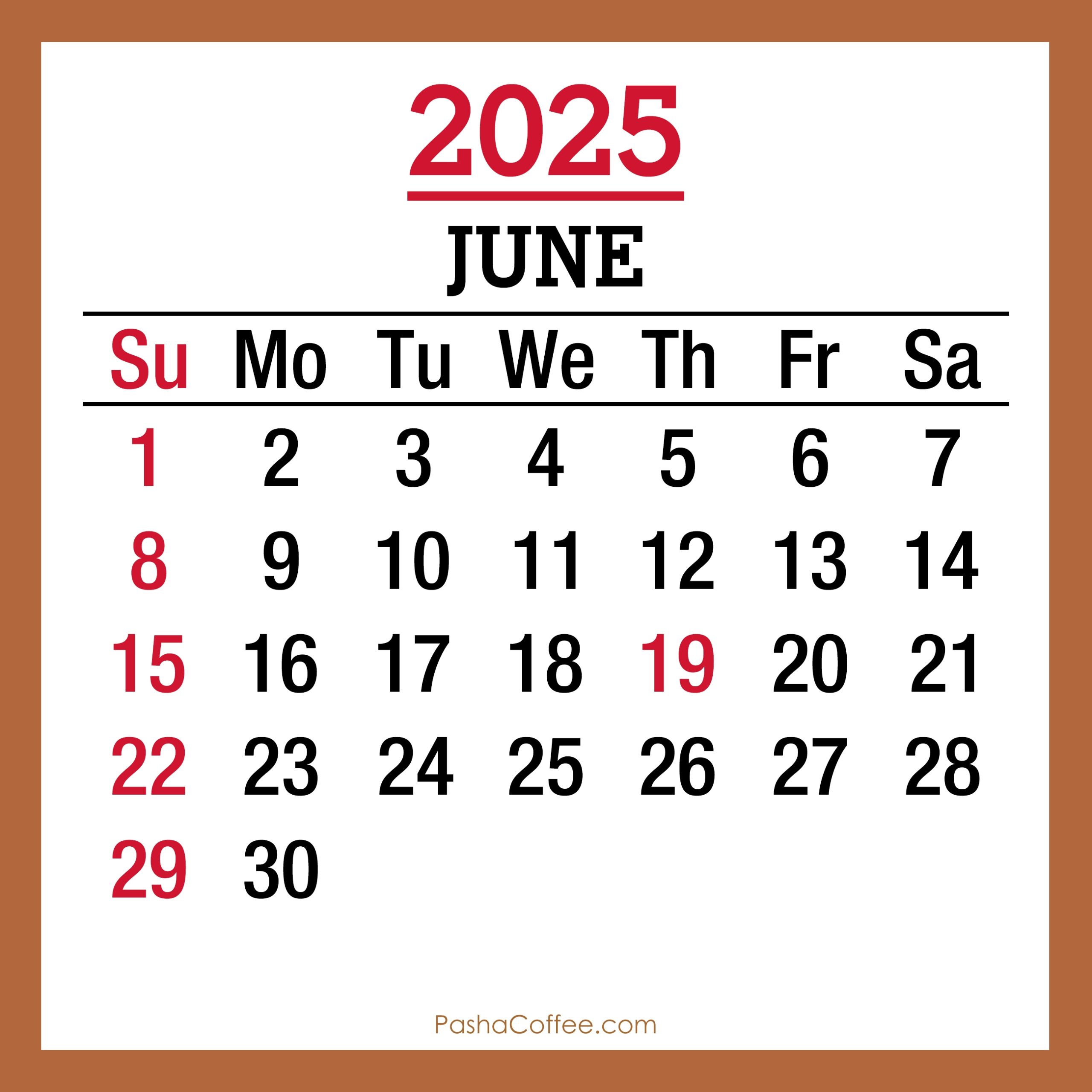 June 2025 Calendar With Special Days