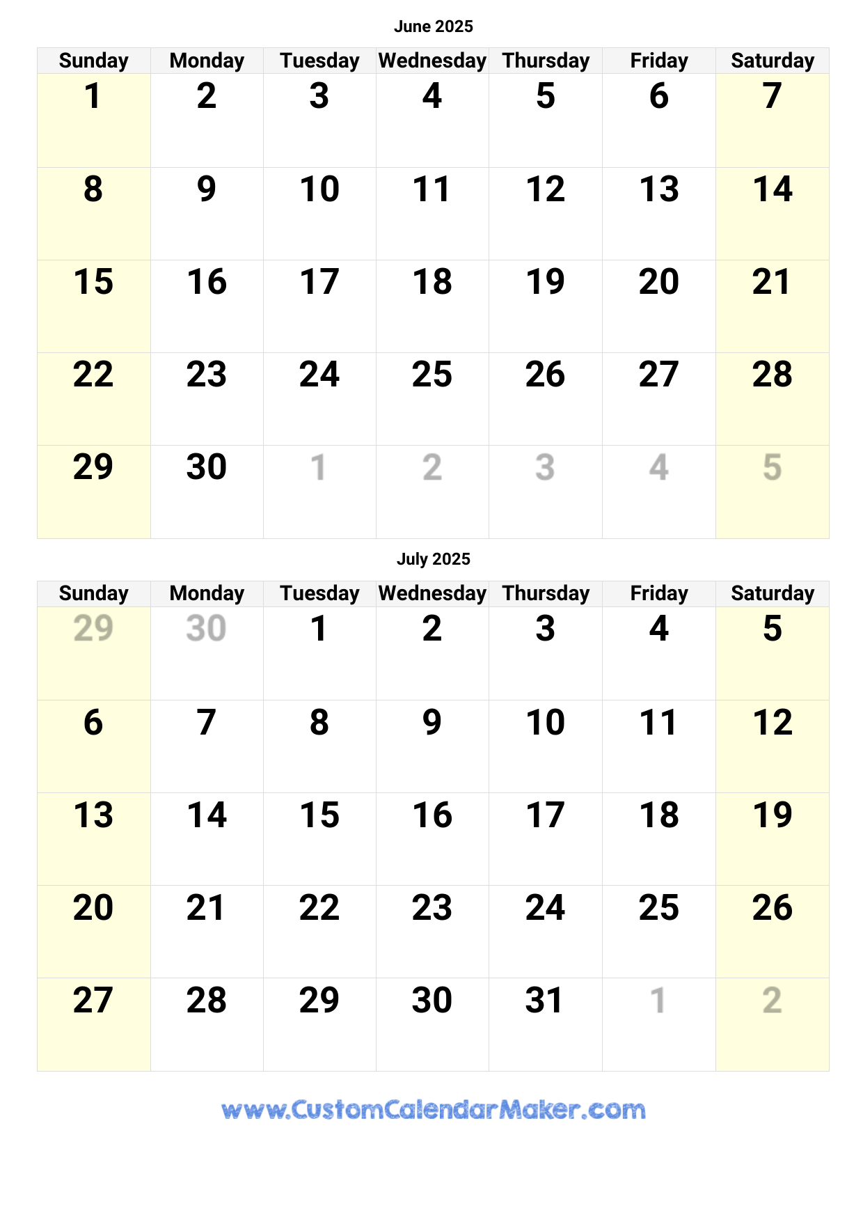 July 2023 Calendar To June 2025