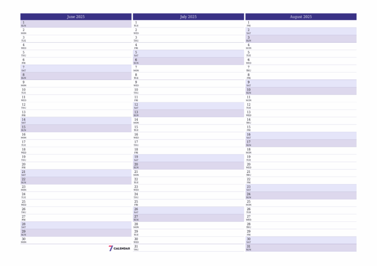 June Calendar 2025 Printable Template 7calendar