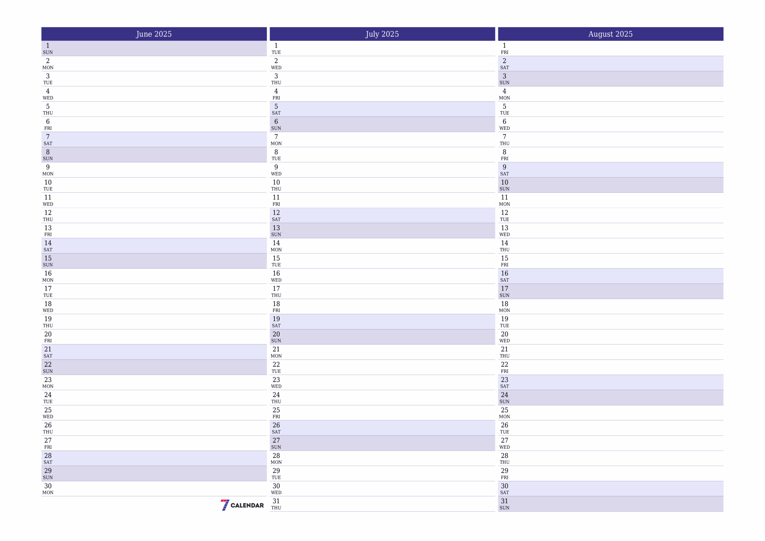 June Calendar 2025 Printable Template 7calendar