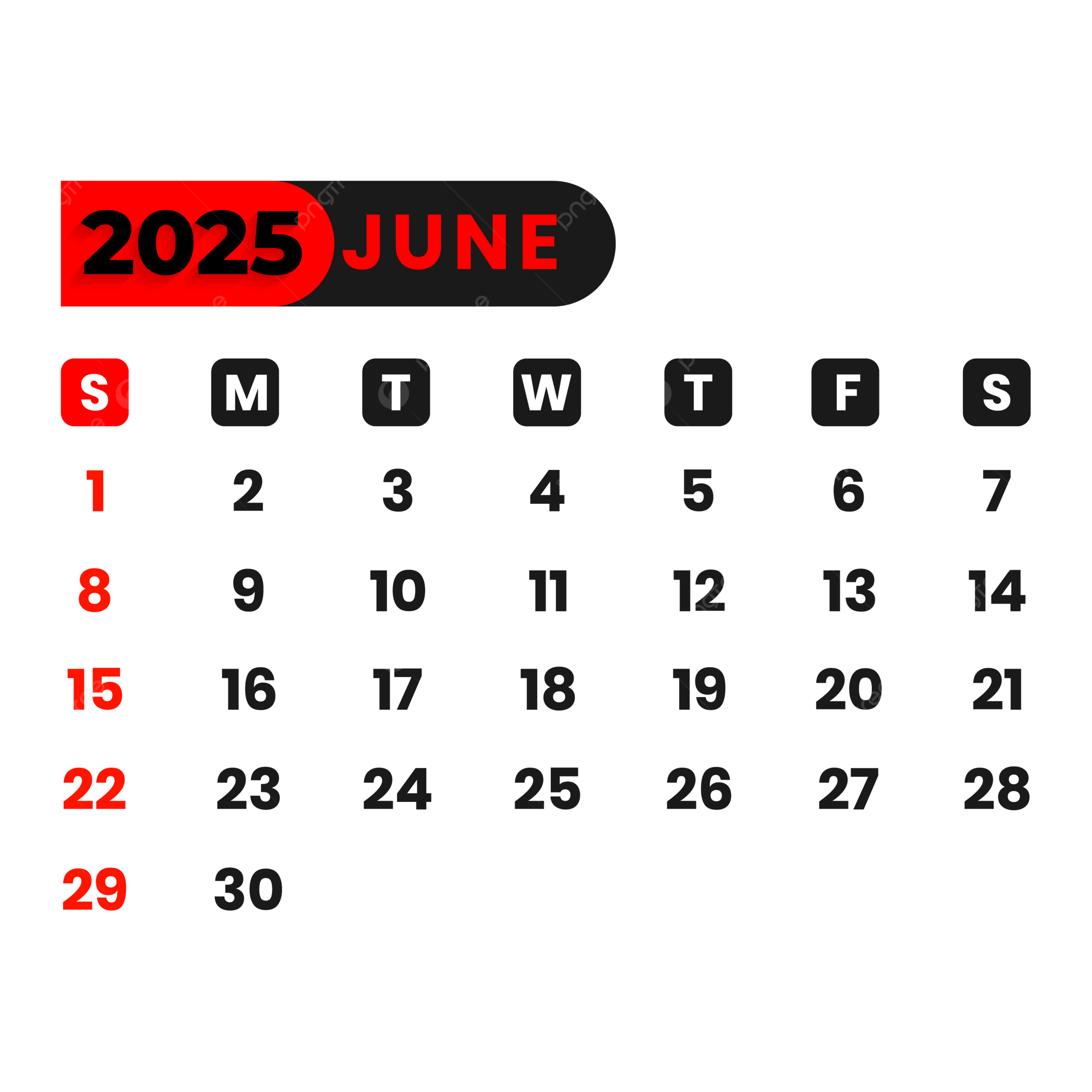 June Calendar 2025 Vector June Calendar 2025 PNG And Vector With Transparent Background For Free Download