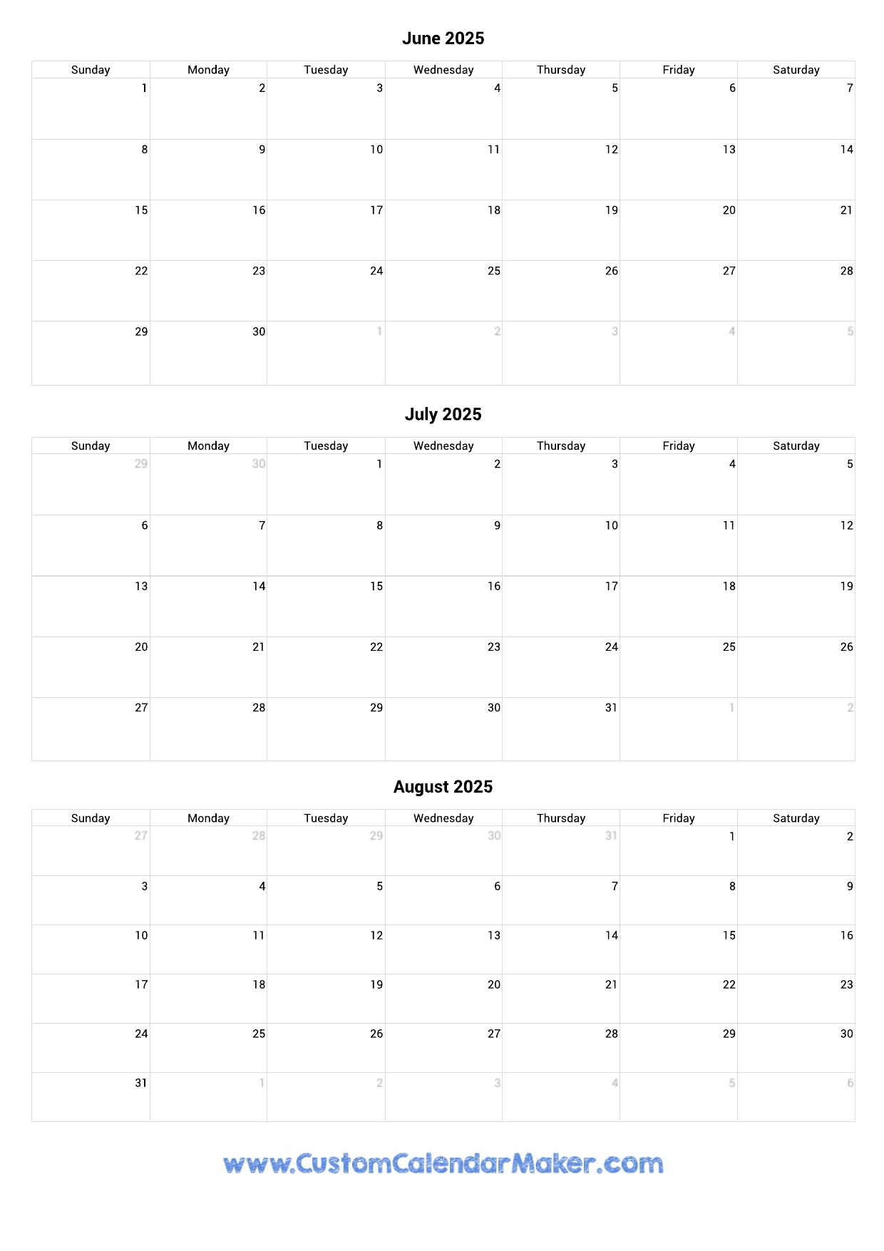 Calendar August 2023-June 2025