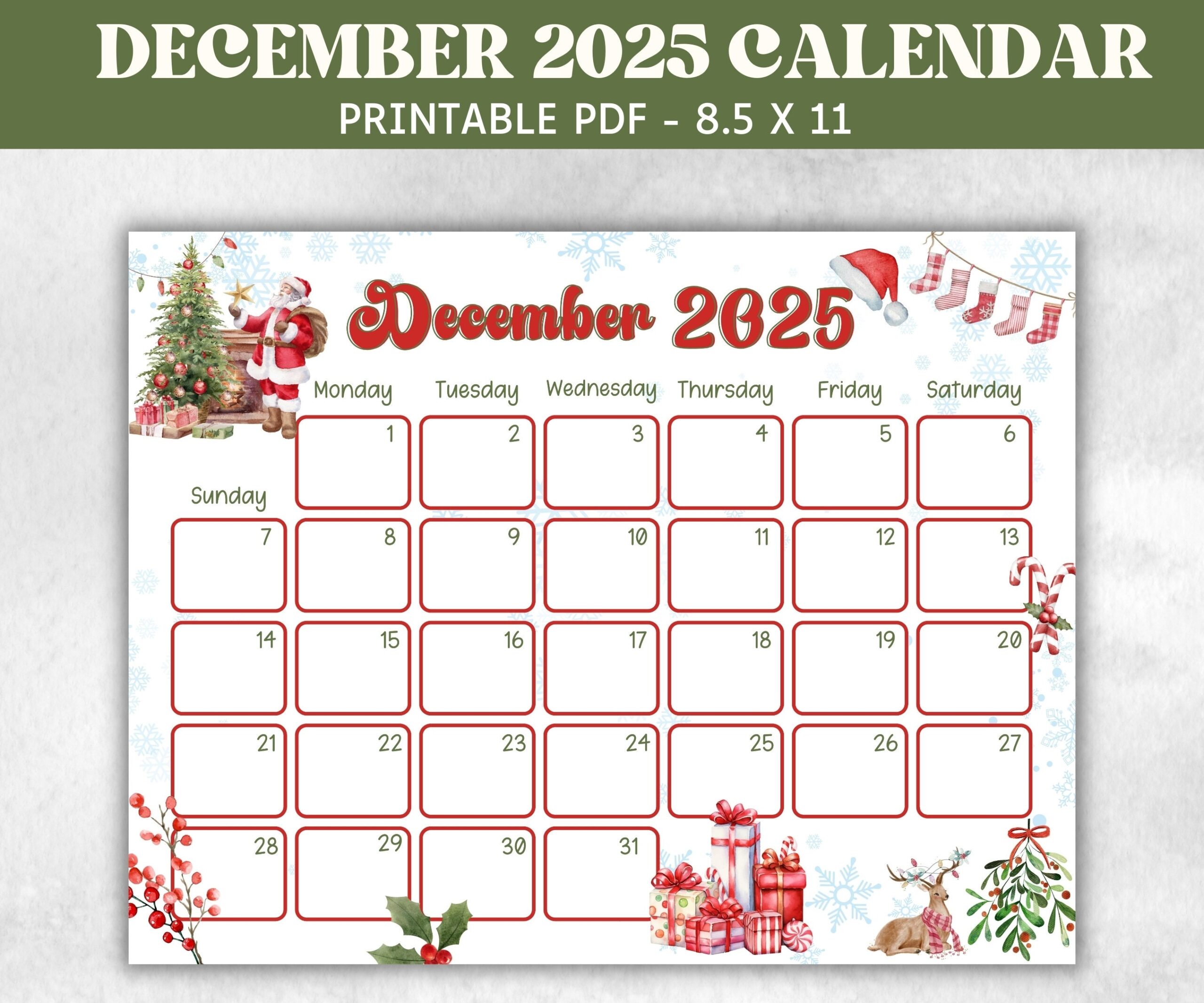December 2025 Weekly Calendar