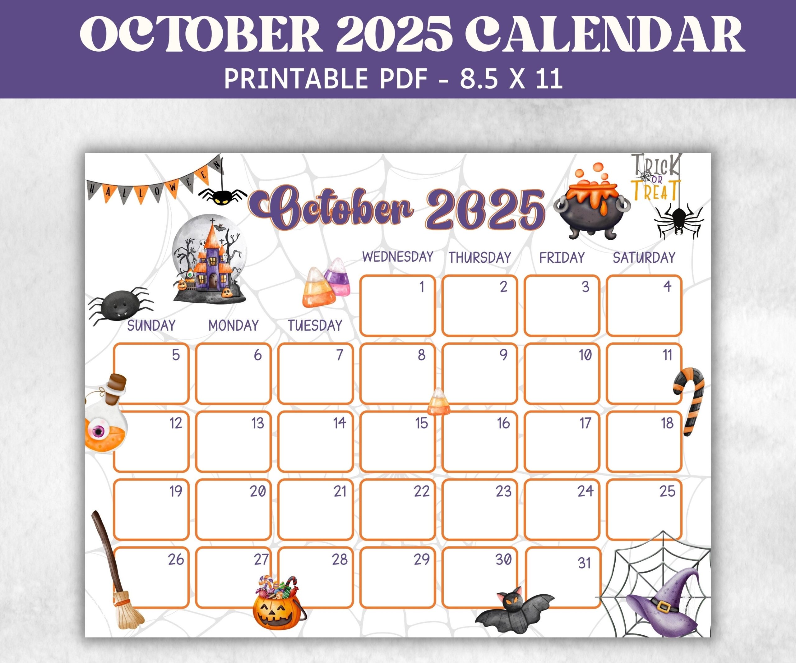 Kids October 2025 Calendar Printable 2025 Calendar Homeschool Preschool Calendar Board Children s Monthly Planner Halloween Calendar