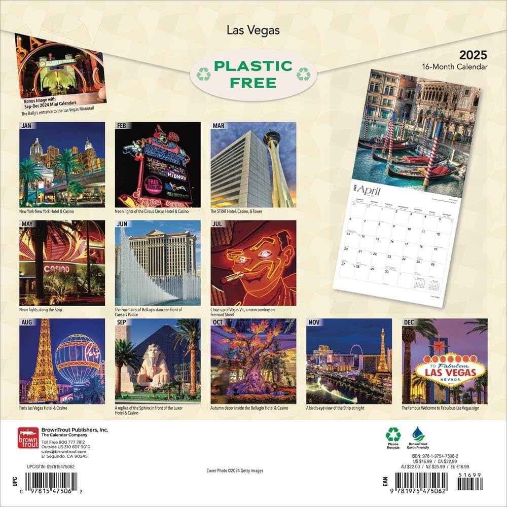 Las Vegas 2025 12 X 24 Inch Monthly Square Wall Calendar Foil Stamped Cover Plastic Free BrownTrout USA United States Of America Nevada Rocky Mountain City BrownTrout BrownTrout Publishers Inc 9781975475062 Amazon Office Products