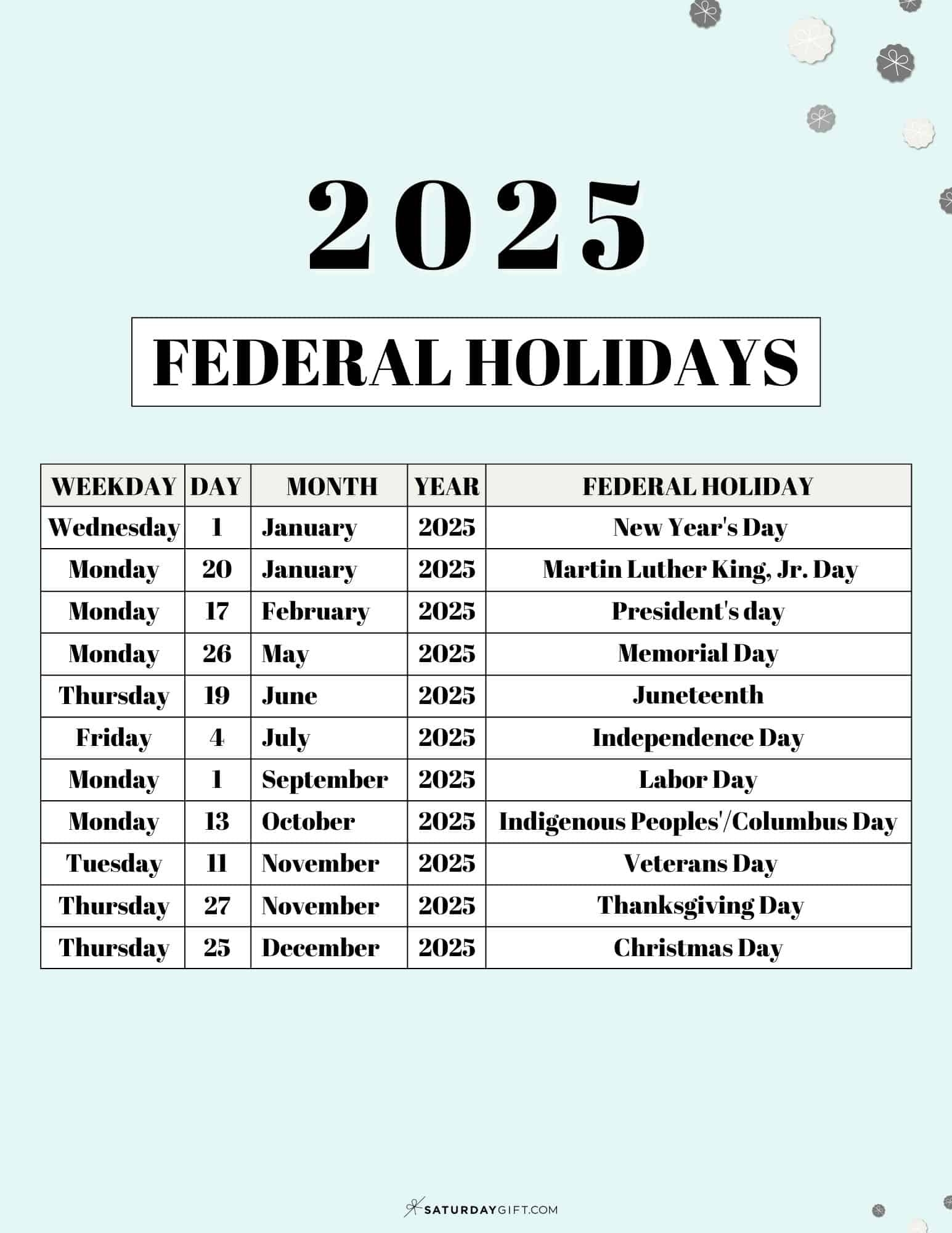 October 2025 Holiday Calendar