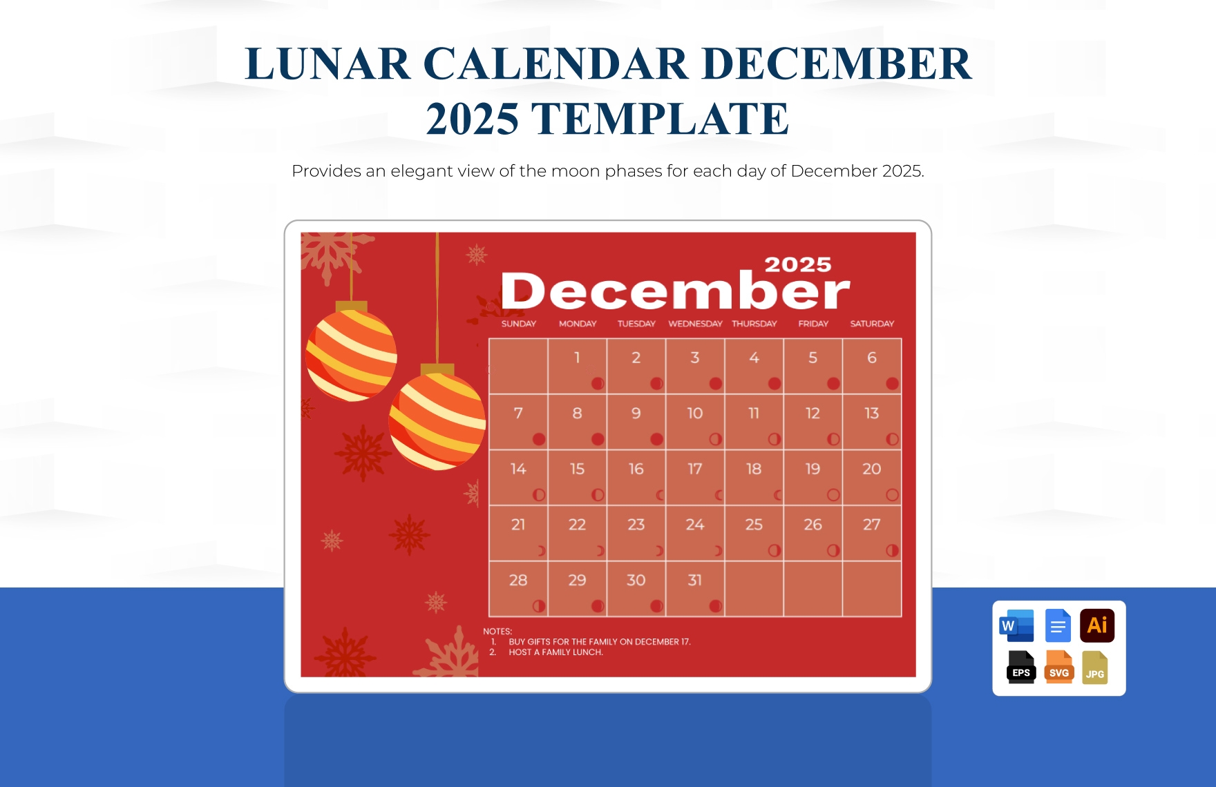 Lunar Calendar December 2025 In EPS Illustrator Word JPG SVG Google Docs To Download Template