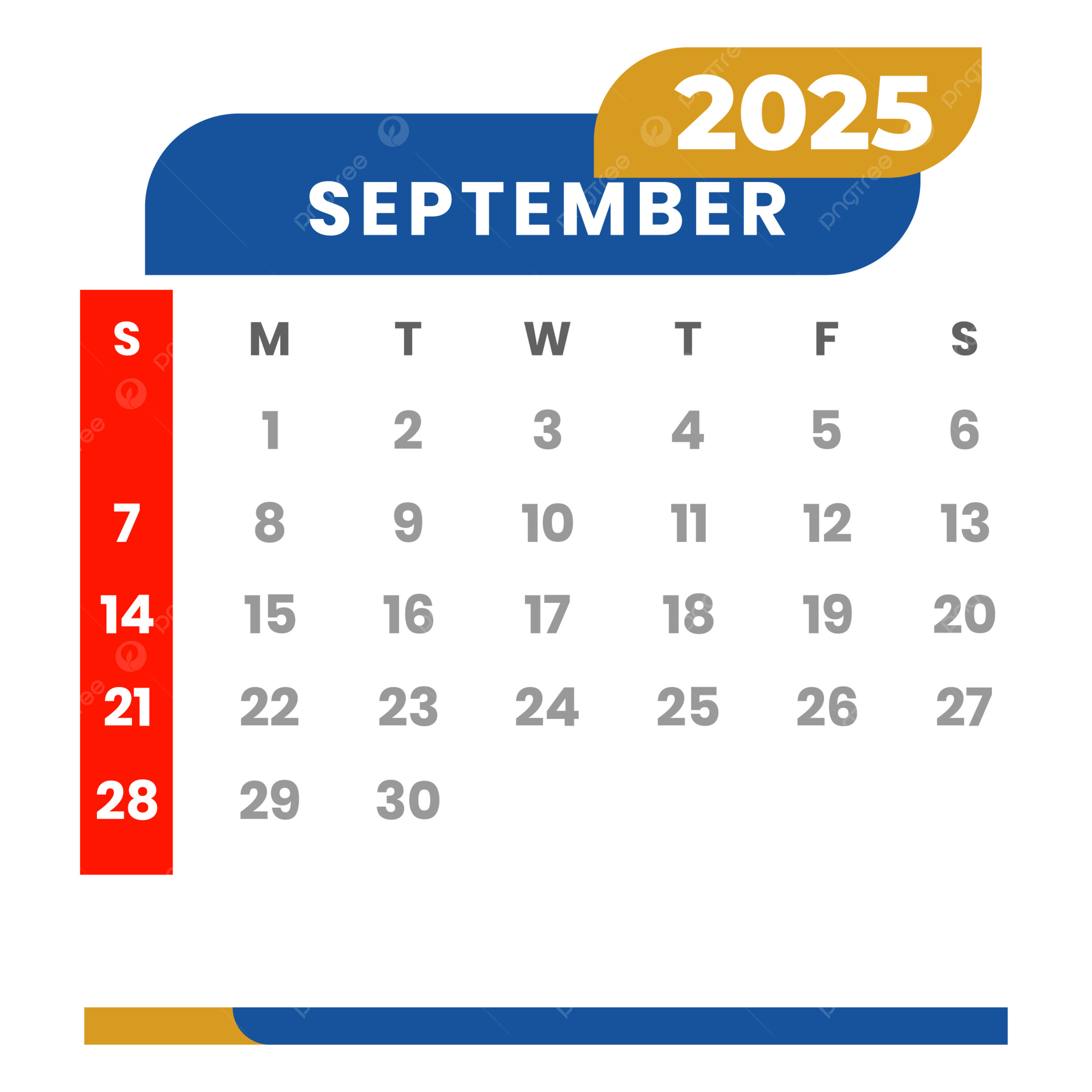 Monthly Calendar September 2025 Clipart Vector Monthly Calendar September 2025 Calendar 2025 PNG And Vector With Transparent Background For Free Download