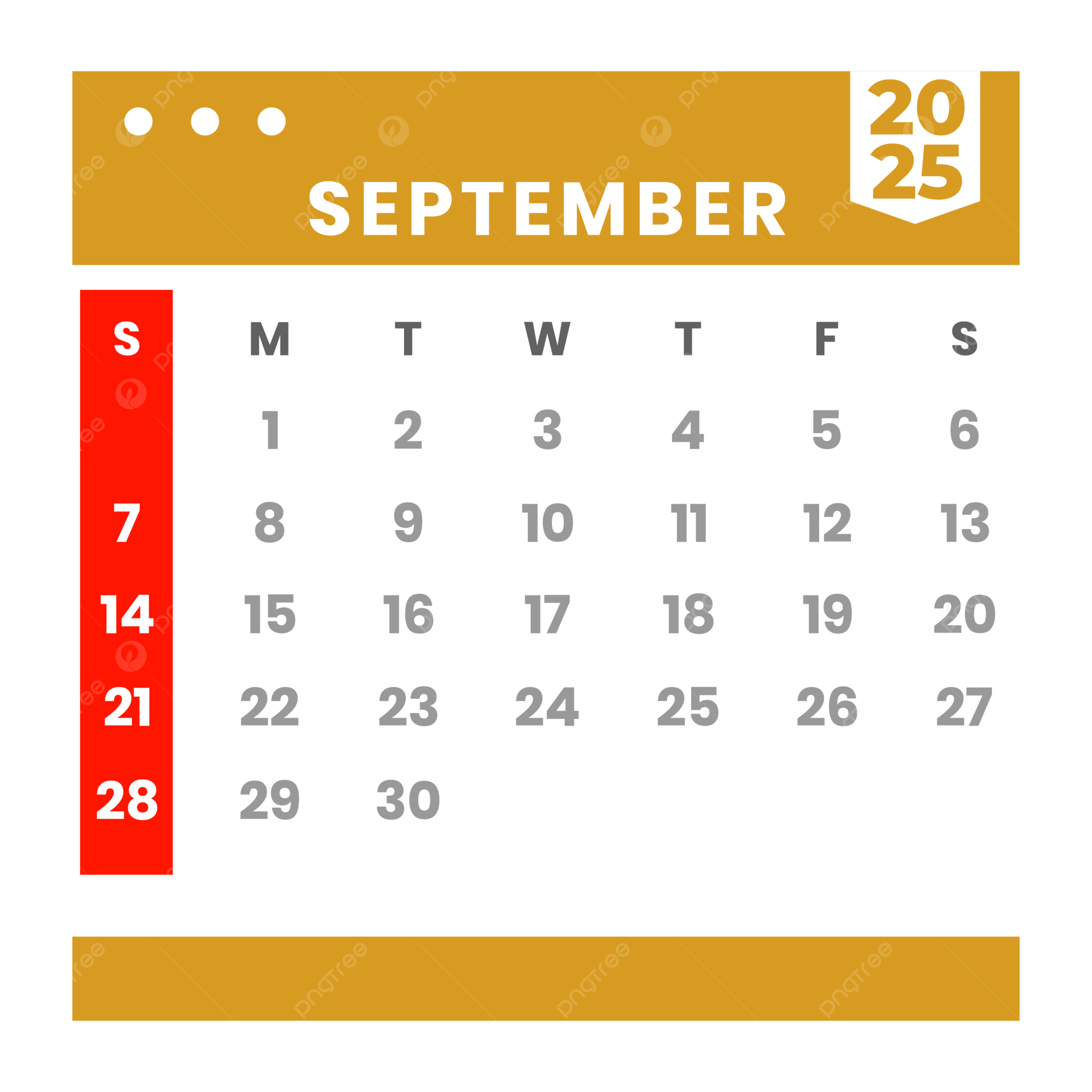 Monthly Calendar September 2025 Clipart Yellow Vector Monthly Calendar September 2025 Calendar 2025 PNG And Vector With Transparent Background For Free Download