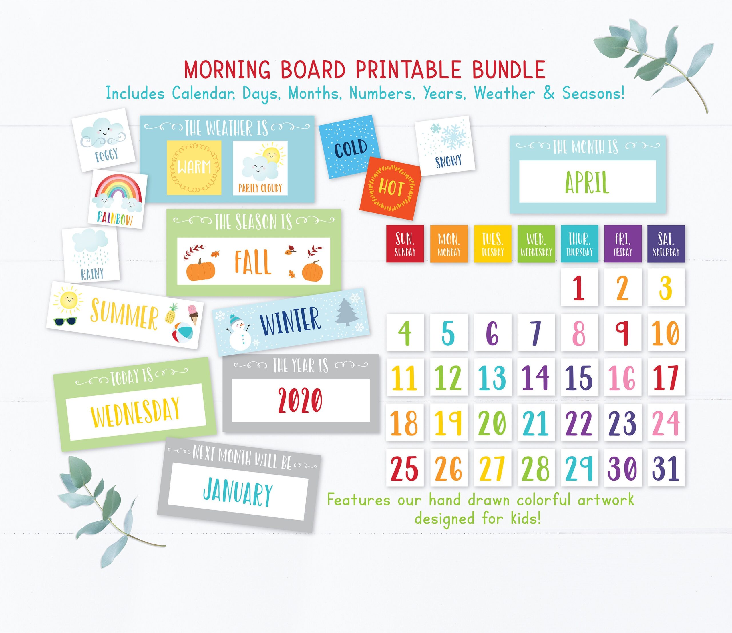 Morning Board Printable Bundle Circle Time Activity Weather Calendar Seasons Months Days Of The Week Kids Preschool Homeschool K100 Etsy Canada
