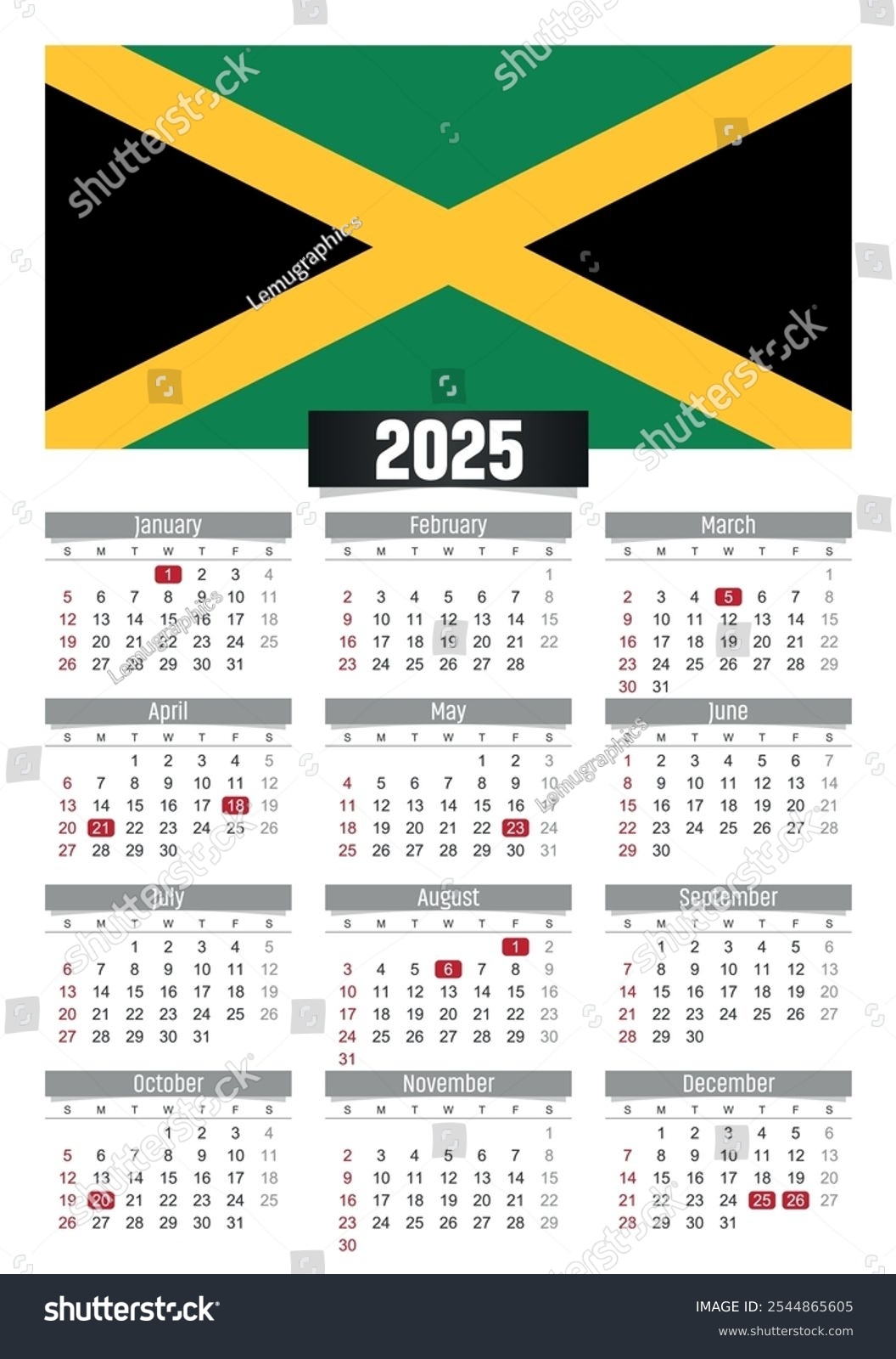 New Year 2025 Calendar Jamaica Flag Stock Vector Royalty Free 2544865605 Shutterstock